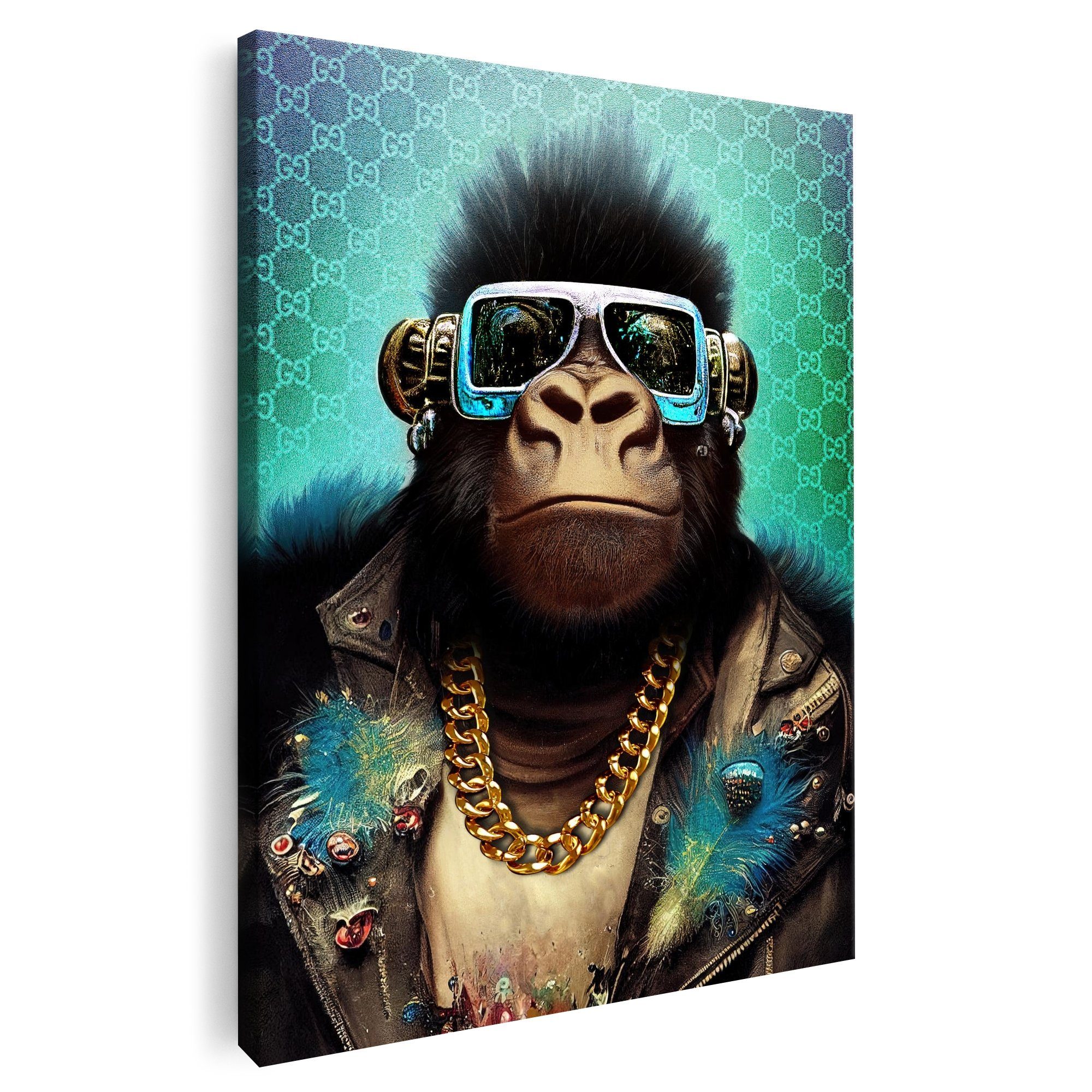 Artmazing Leinwandbild Steampunk Silberrücken, XXL Leinwand 120x80, Poster & Художественные репродукции, Fashion Gorilla Affe mit Sonnenbrille