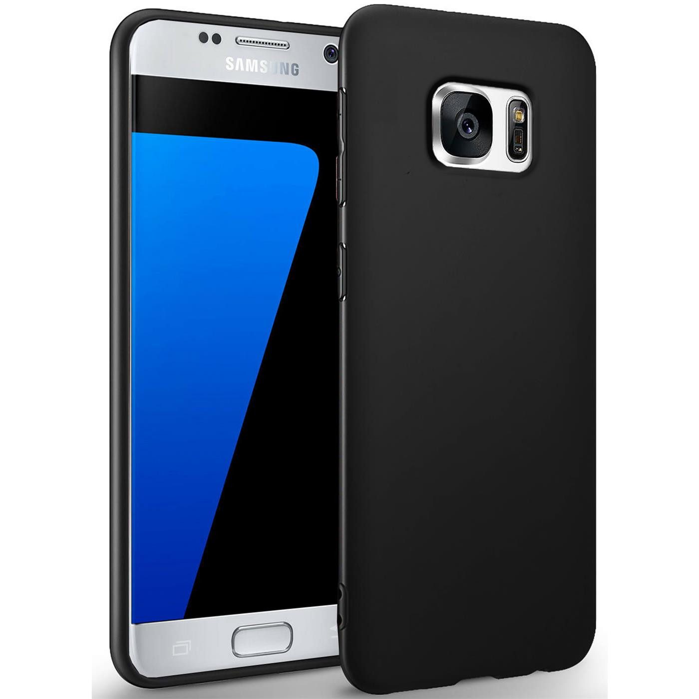 CoolGadget Handyhülle Handy Schutzhülle für Samsung Galaxy S7 matt schwarz 5,1 Zoll, Silikon TPU Hülle Schutz Tasche Cover schlicht Slim Case