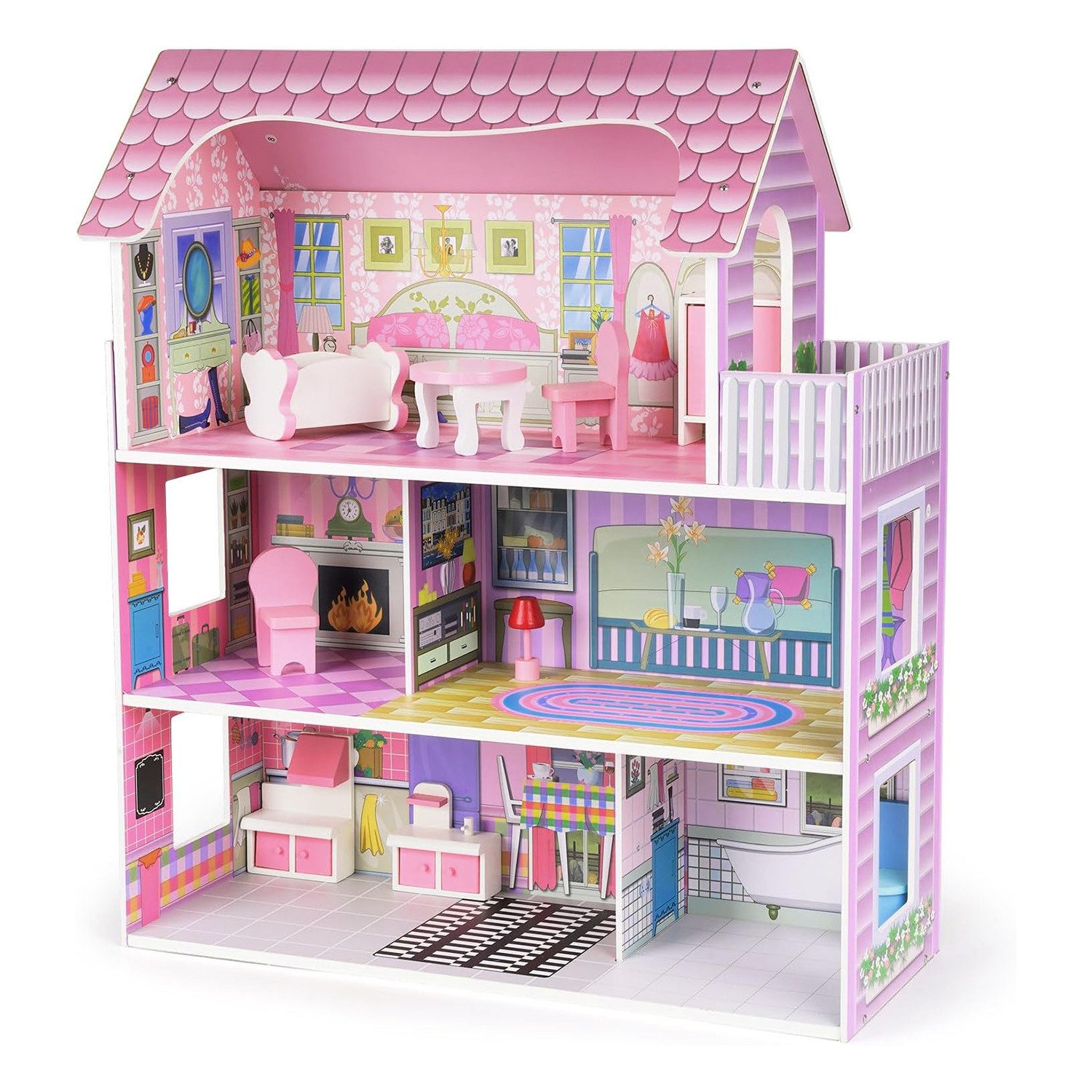 OSTWOLKE Puppenhaus Puppenstube Holz Spielhaus Stadtvilla günstig online kaufen