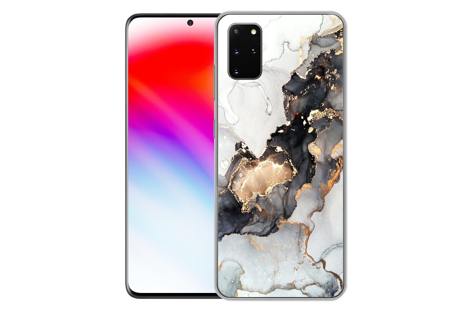 MuchoWow Handyhülle für Samsung Galaxy S20 Plus Marmor - Schwarz - Weiß - Gold - Luxus - A, Phone Case, Silikon, Schutzhülle Dünn