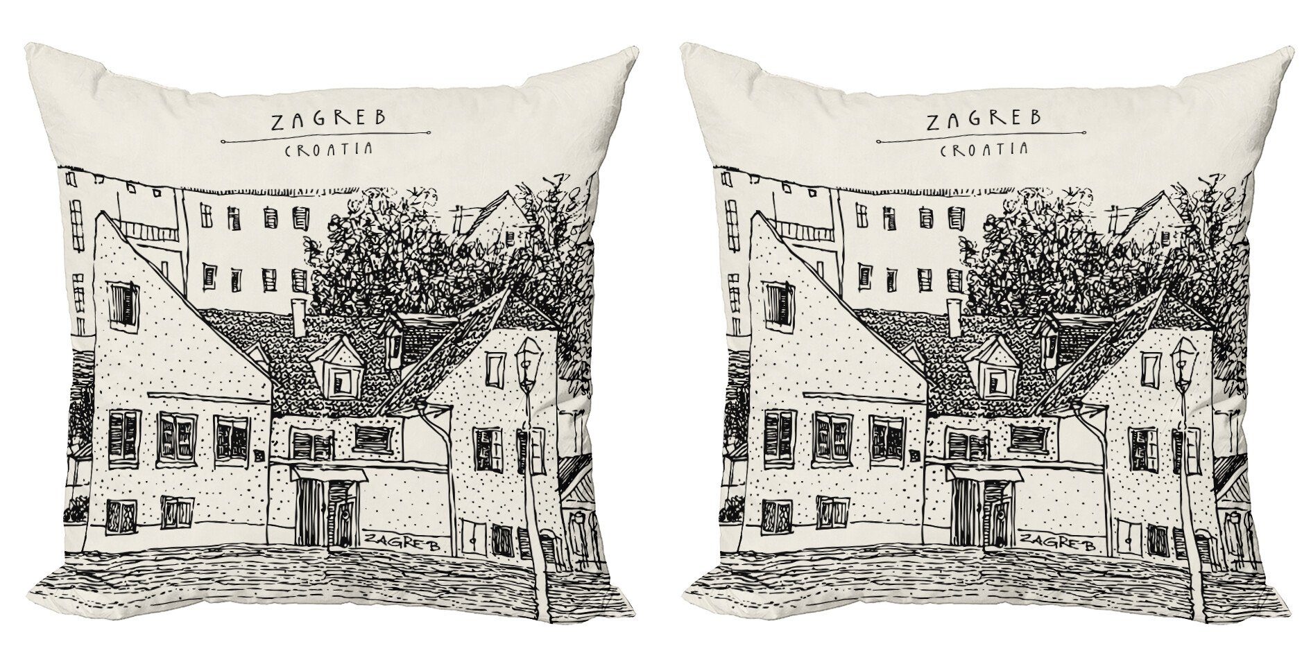 Kissenbezüge Modern Accent Doppelseitiger Digitaldruck, Abakuhaus (2 Stück), Kroatien European City Zagreb Sketch