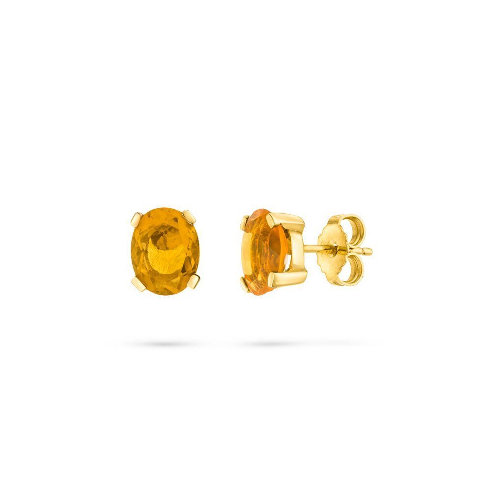 SKIELKA DESIGNSCHMUCK Paar Ohrstecker (Gelbgold Feueropal aus hochwertige 585), Goldschmiedearbeit Ohrstecker Deutschland "Krappen"