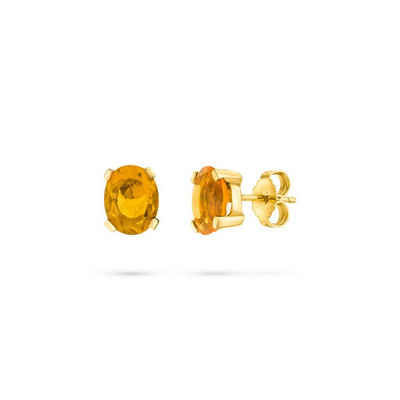 SKIELKA DESIGNSCHMUCK Paar Ohrstecker Feueropal Ohrstecker "Krappen" (Gelbgold 585), hochwertige Goldschmiedearbeit aus Deutschland