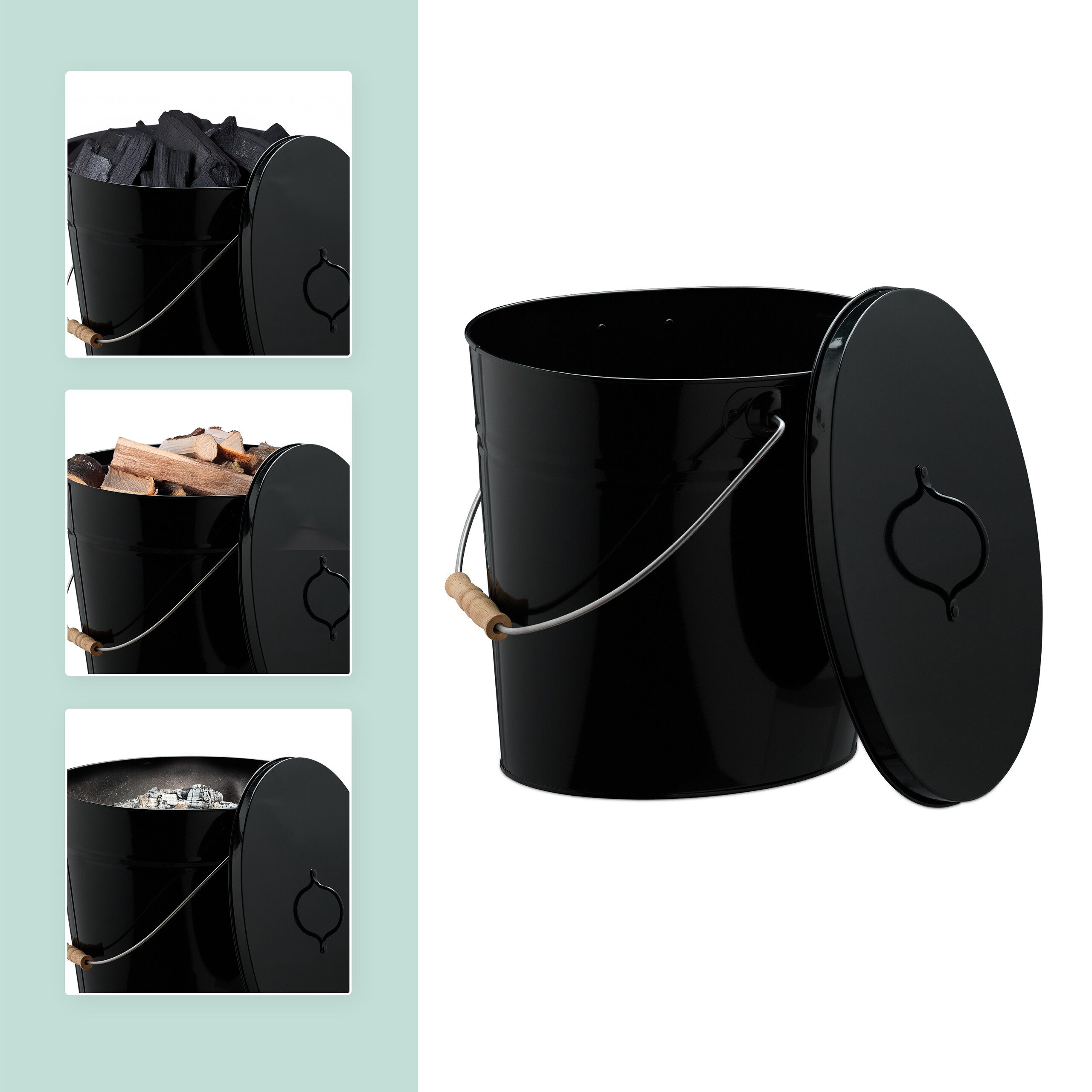 relaxdays Mülleimer Ascheeimer mit Deckel 12 Liter