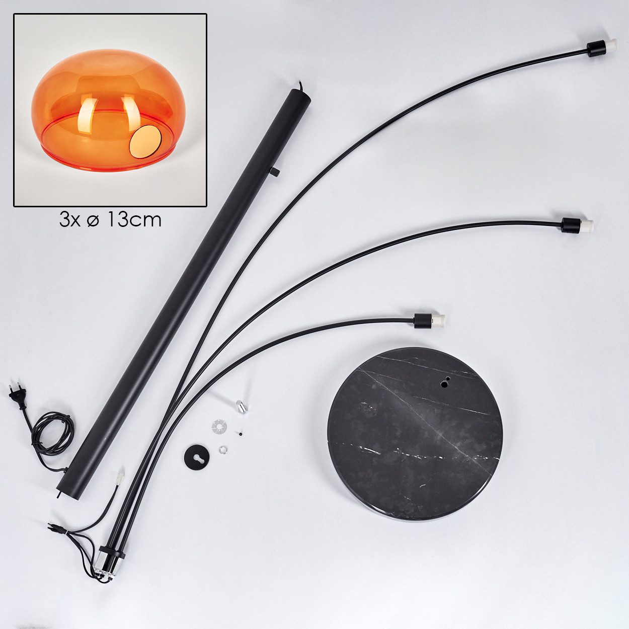 hofstein Stehlampe Stehlampe aus Metall in Schwarz/Orange, ohne Leuchtmittel, moderne Stehleuchte verstellbar, Marmorfuß, Schalter am Gehäuse, E14