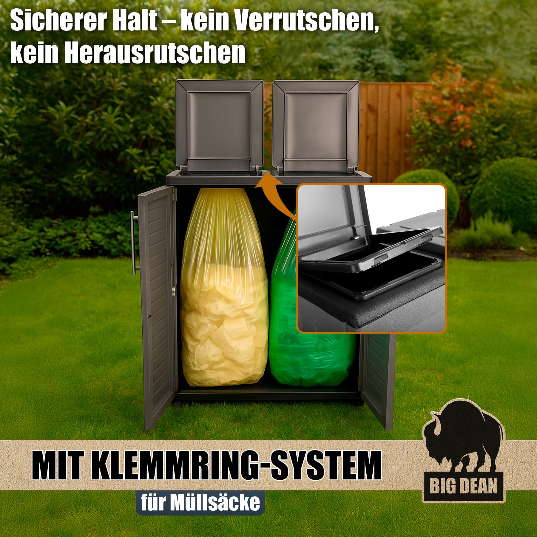 BigDean Mülltrennsystem Schrank Recycling System auch für Gelben Sack Made in Italy, Leichte Montage, Robust, übersichtlich mülltrennung