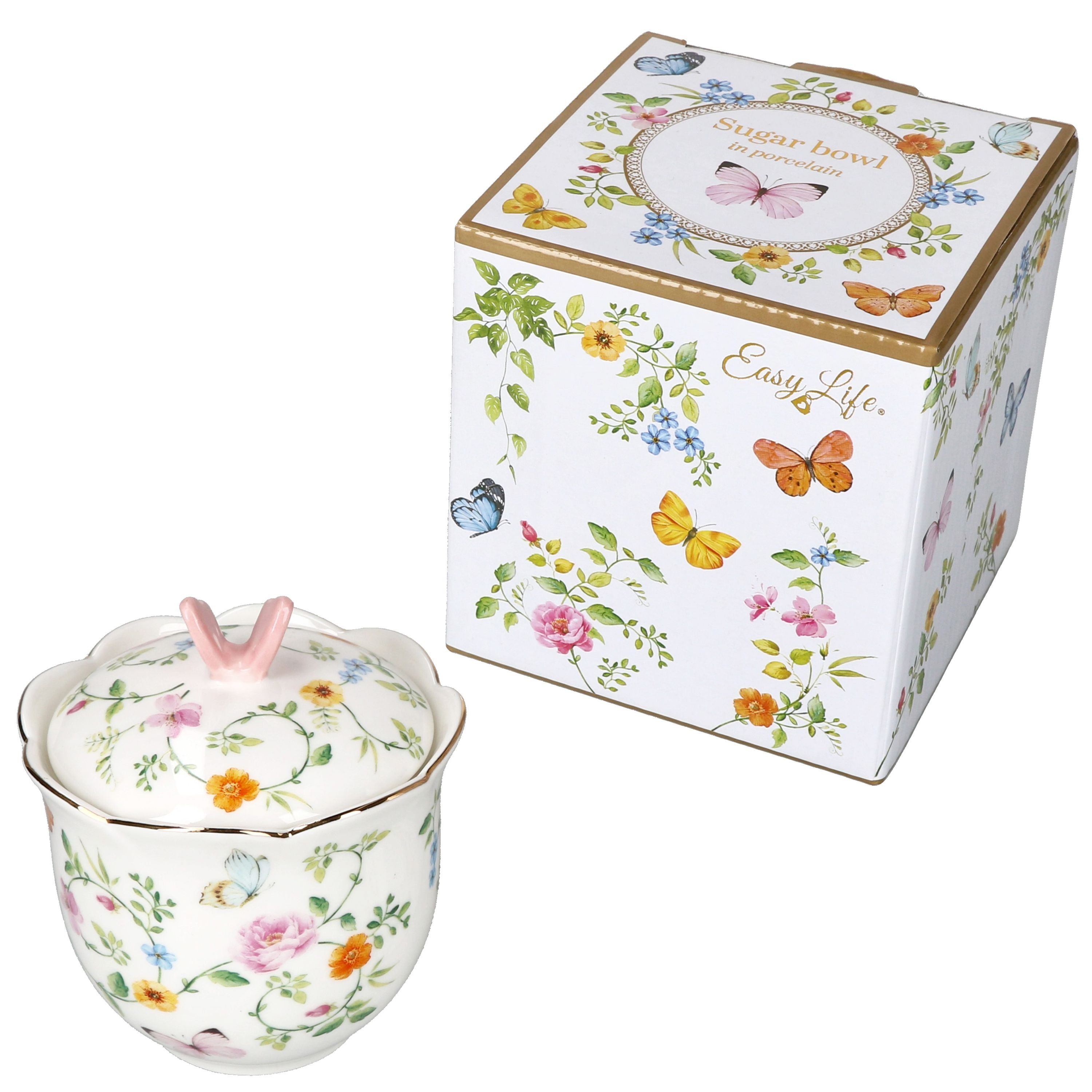 MamboCat Milch- und Zuckerset MamboCat Dancing Butterflies Zuckerdose mit Deckel Schmetterling, Porzellan