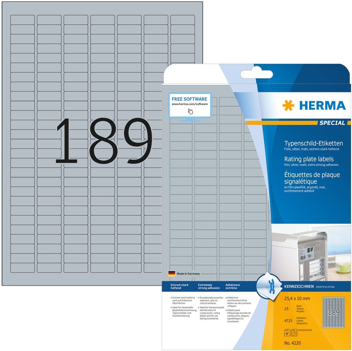 HERMA Etiketten Etiketten Folie Typenschild silber 25x10mm Special A4 LaserCopy