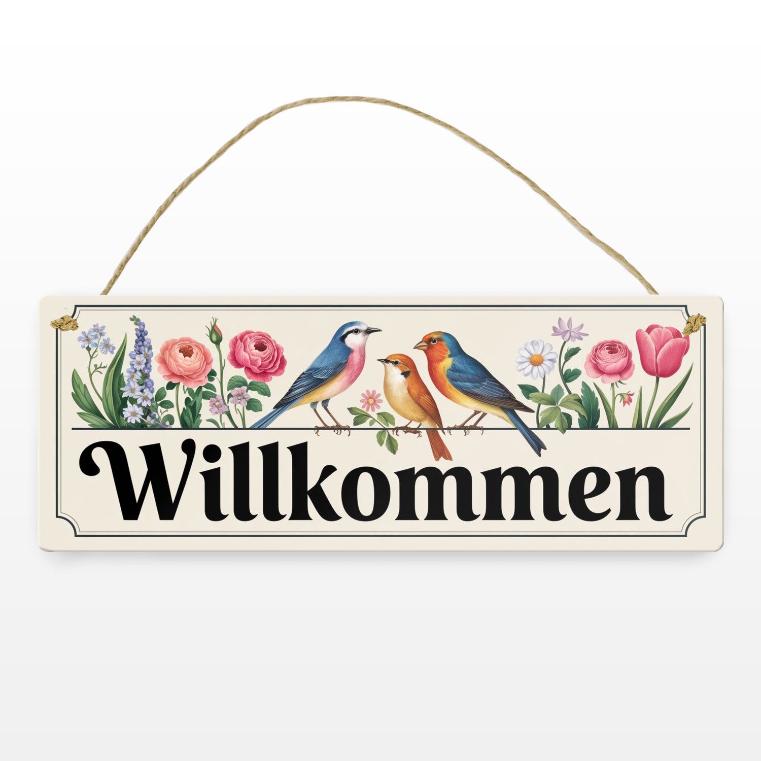 speecheese Metallschild Vögel und Blumen Willkommen Metallschild - Frühling günstig online kaufen