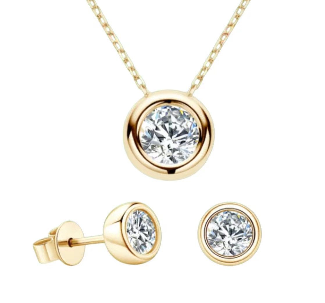 ROUGEMONT Schmuckset Extravagantes Moissanit Damen Schmuckset Halskette +Ohrstecker 2,0ct, Strahlender Moissanit – außergewöhnliche Brillanz und Feuer