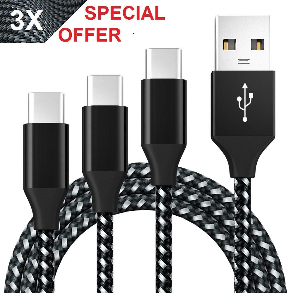 Kevin Frotscher (FroShop) 3x (Set) USB Schnellladekabel Ladegerät für Original Samsung Smartphone-Kabel, Huawei Lenovo Xiaomi Galaxy S22 S23 S24, Ultra Z Fold Flip USB zu Typ-C - 1m Schwarz