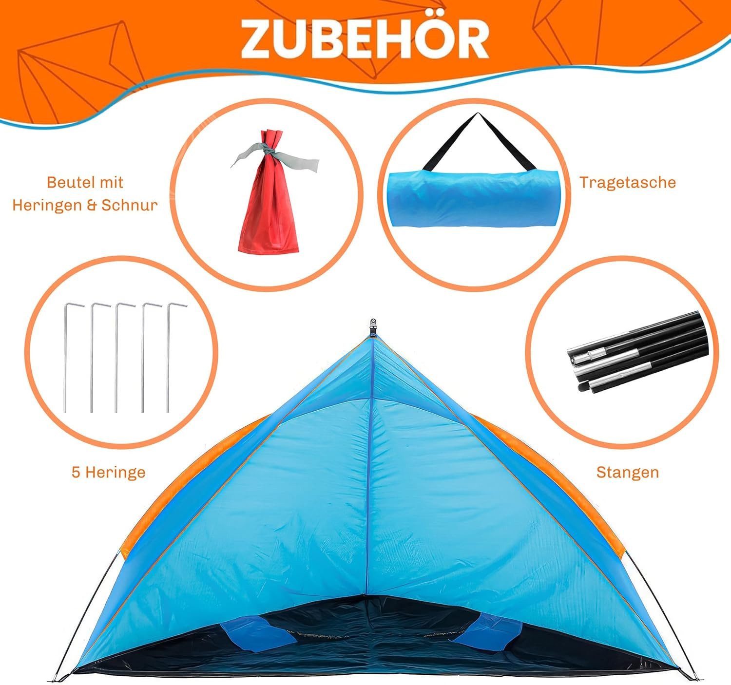 Blumixx Strandmuschel Pop Up Strandmuschel, Windschutz & Sonnenschutz, Personen: 3, kompakt faltbar, leichtes Reise-Strandzelt