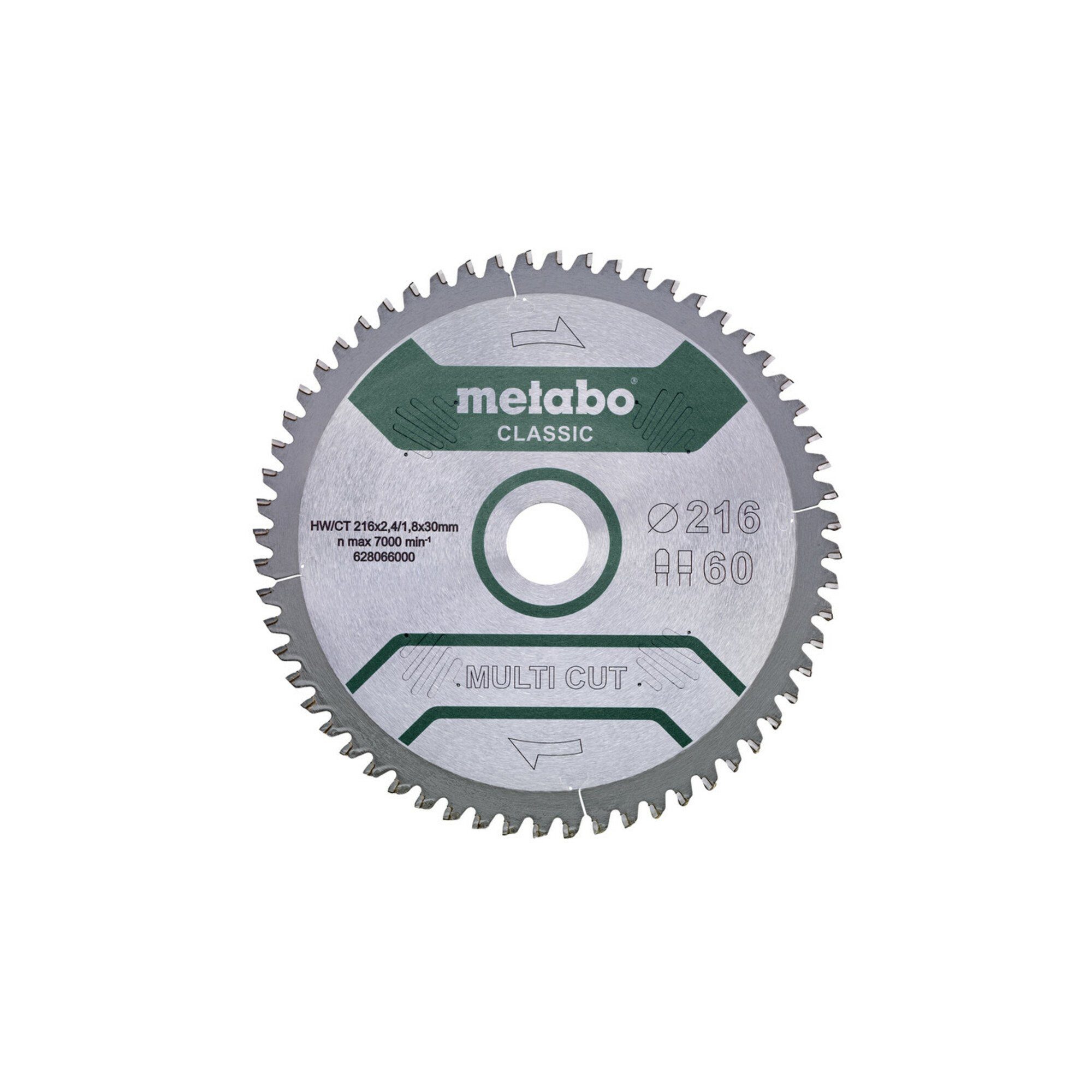 metabo Kreissägeblatt Metabo Sägeblatt "multi cut - classic", 216x2,4/1,8x30, Z60 FZ/TZ, 5°n
