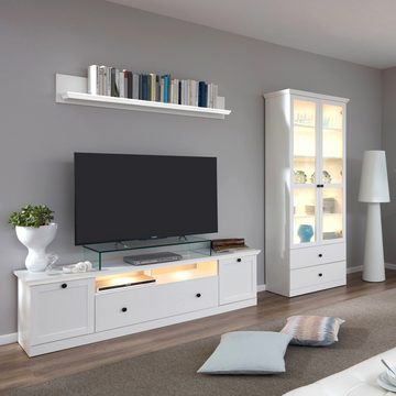 Lomadox Lowboard BERGAMA-19, TV mit LED Unterbaubeleuchtung weiß Landhausstil, B/H/T: 177/49/41 cm