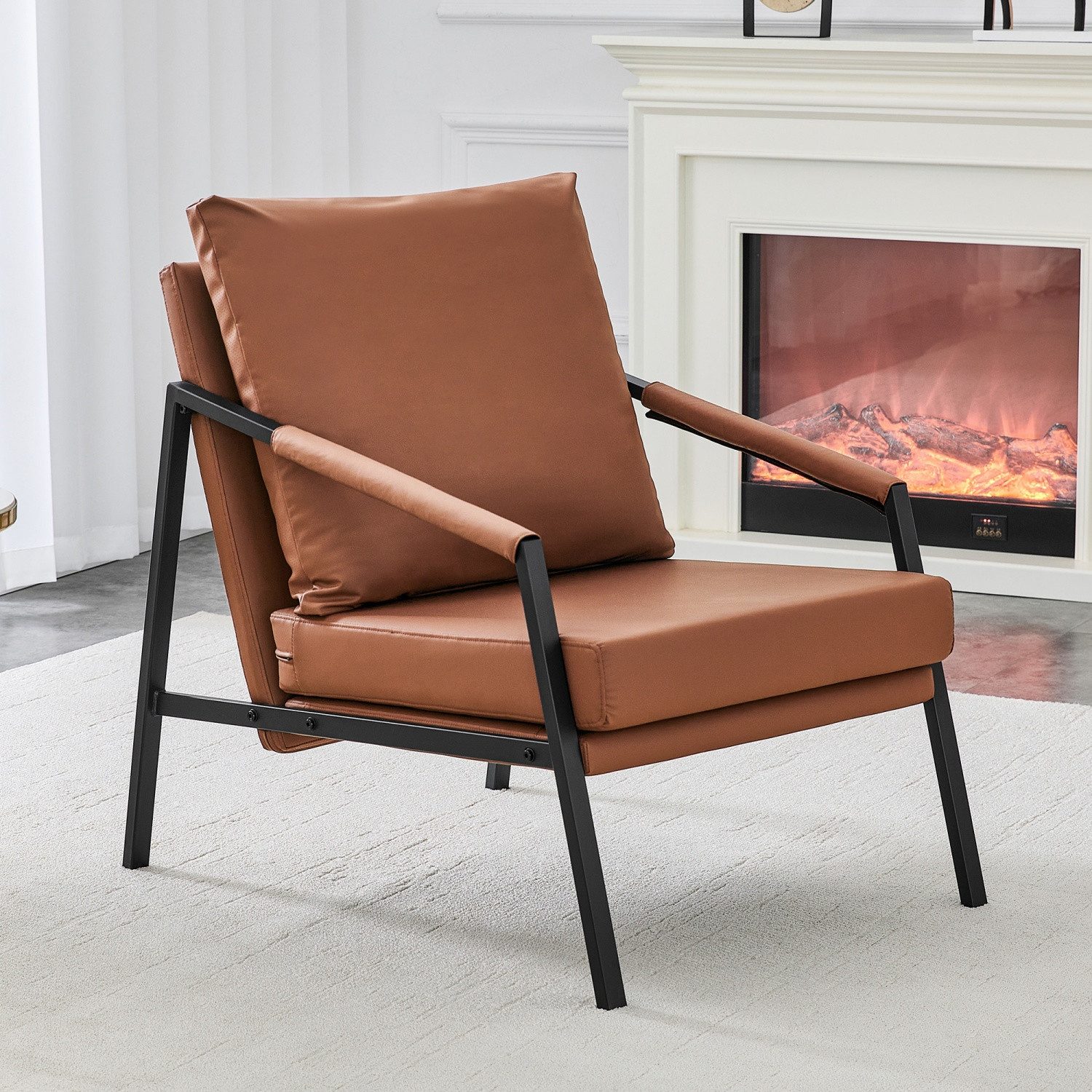 ANYSUN Relaxsessel Loungesessel mit Armlehnen, Polstersessel Faux-Leder (Gästesessel, Empfangssessel,Armchair mit robuster Metallrahmen,Akzentsofa), Industrielounge-Lesesessel für Wohnzimmer,Büro und Wartezimmer