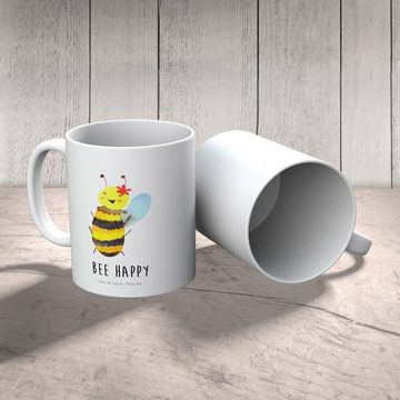 Mr. & Mrs. Panda Kinderbecher Biene Happy - Weiß - Geschenk, Bruchsichere Tasse, Kaffeetasse, Kunst, Kunststoff, Bruchfest