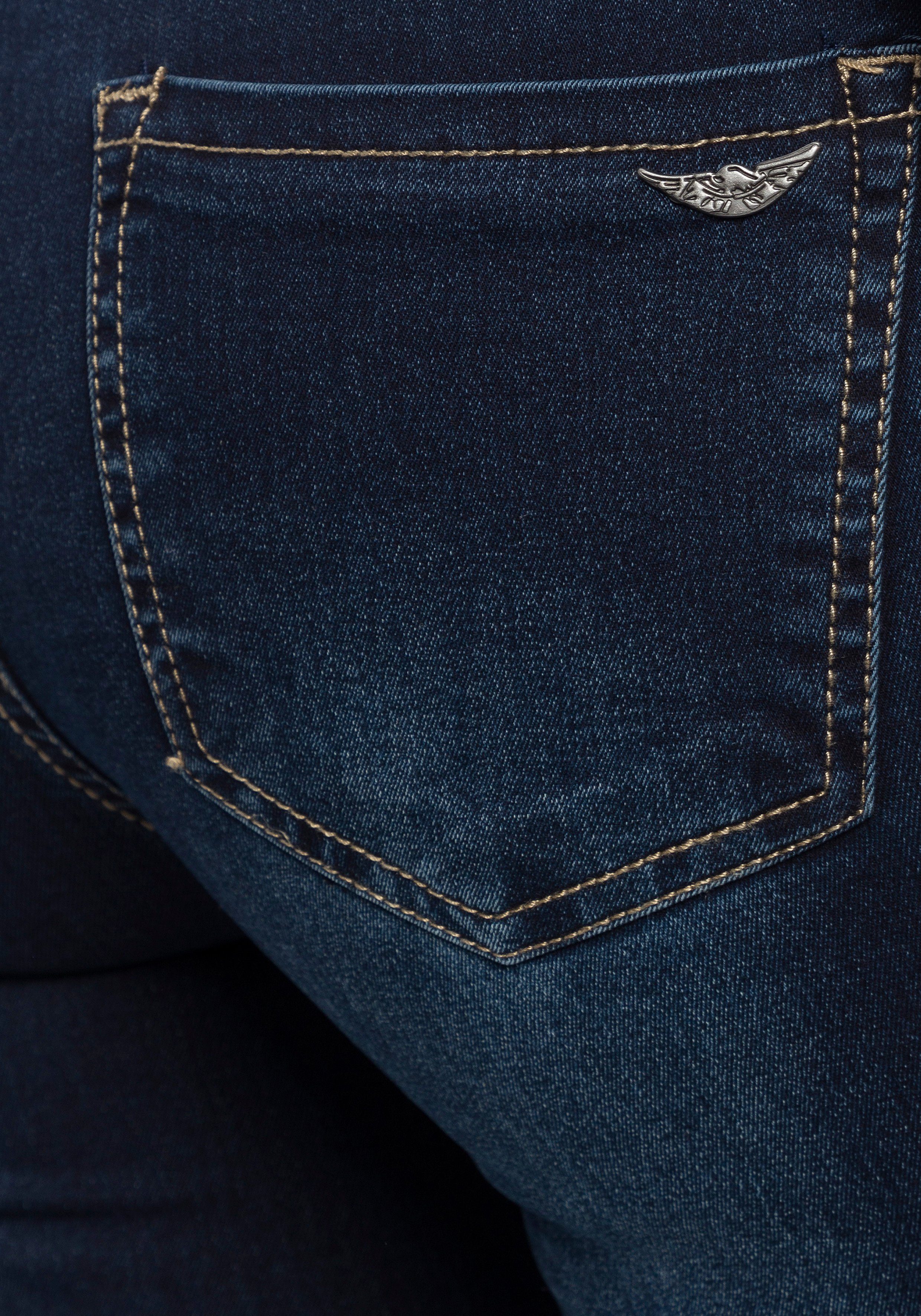 Low mit Stretch Ultra am Stretch-Einsätzen darkblue-used Waist Arizona seitlichen Skinny-fit-Jeans Bund