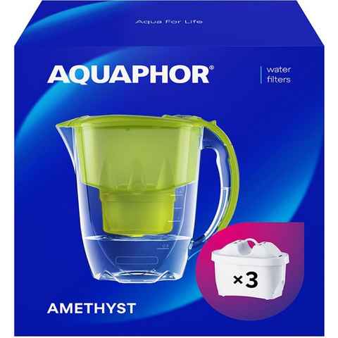AQUAPHOR Wasserfilter SET Amethyst lime inkl. 3 Filterkartuschen MAXFOR+, Zubehör für Filterkartuschen MAXFOR+, +H hartes Wasser & MAXFOR+ Mg. Magnesium, 200 l, Reduziert Kalk, Chlor & weiteren Stoffen. BPA frei