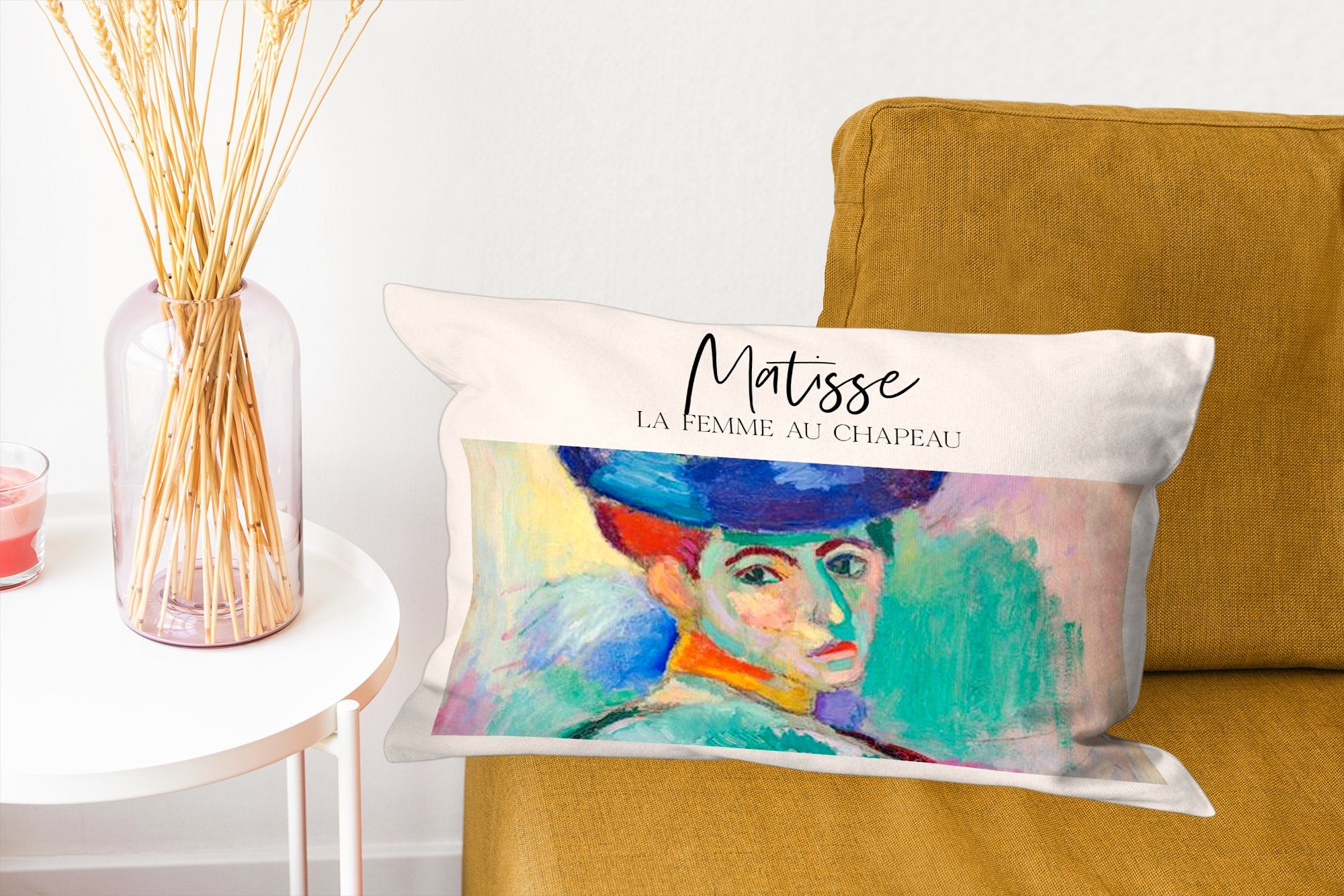 - Dekokissen au Füllung, mit - Gemälde Zierkissen, Dekoration, MuchoWow La Matisse chapeau, Wohzimmer Schlafzimmer Dekokissen femme