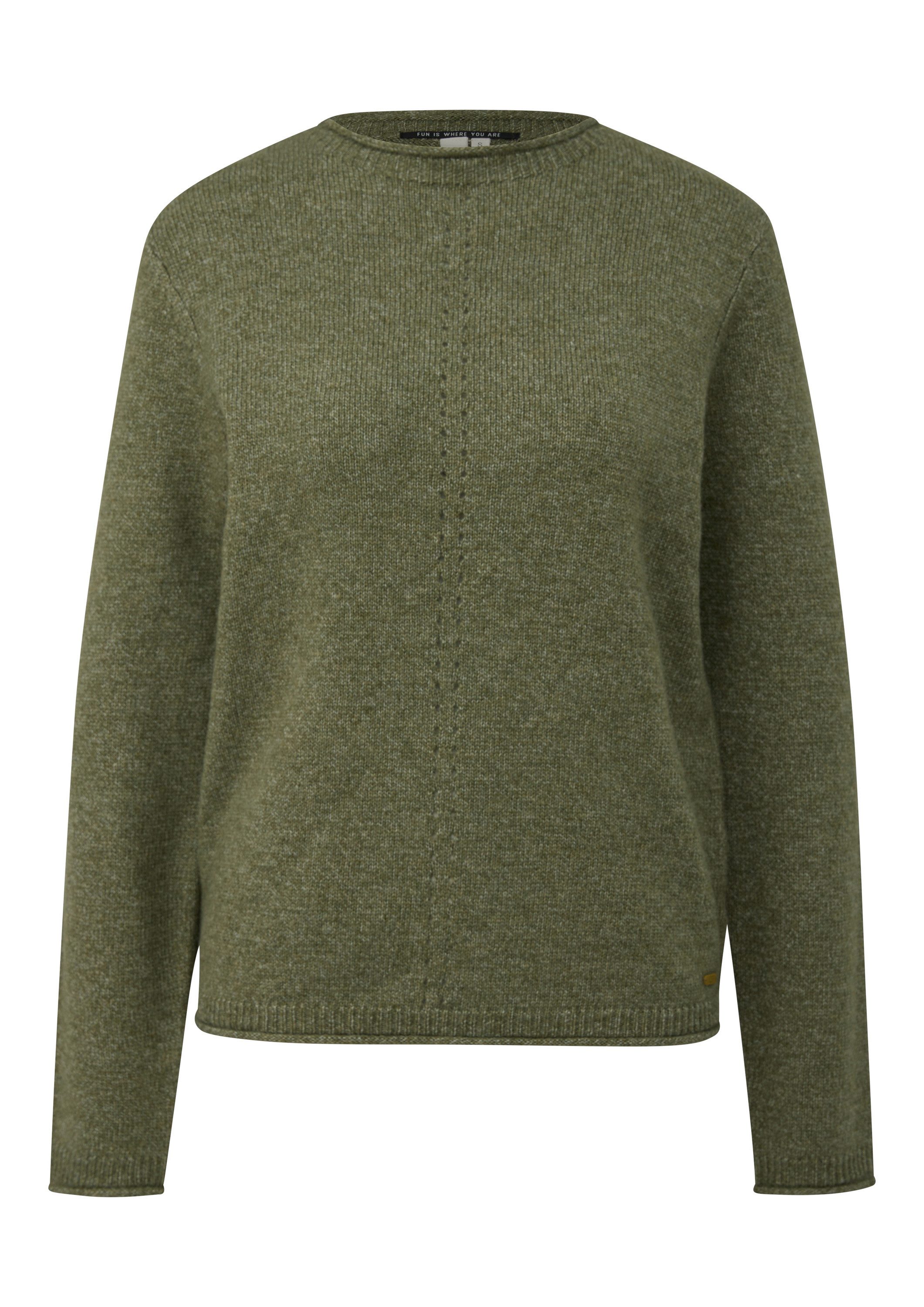 QS Longpullover Strickpullover Pullover in melange Optik mit Rollkanten günstig online kaufen