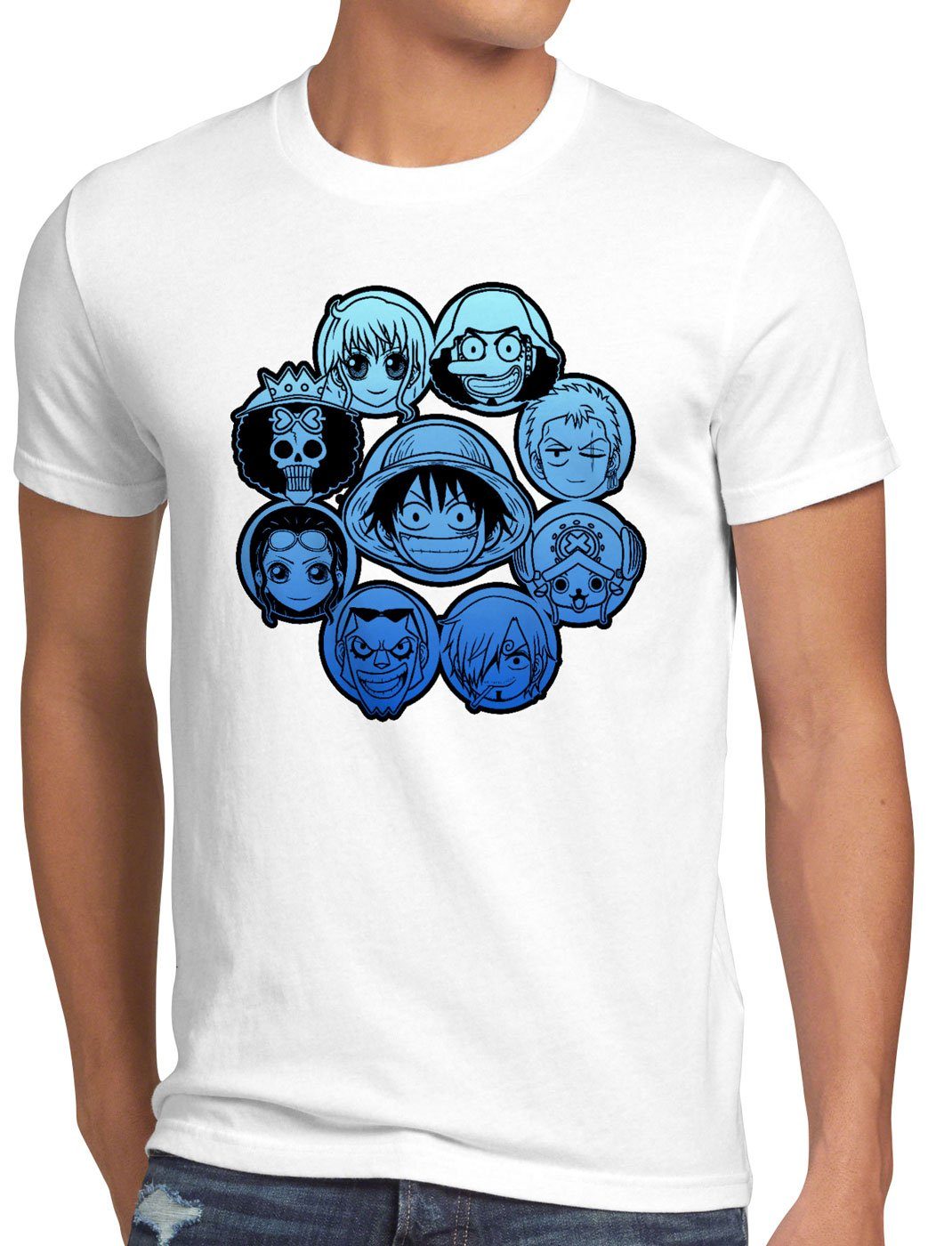 style3 Print-Shirt Herren T-Shirt Piratenbande Ruffy Zorro nami Sanji lysop blau