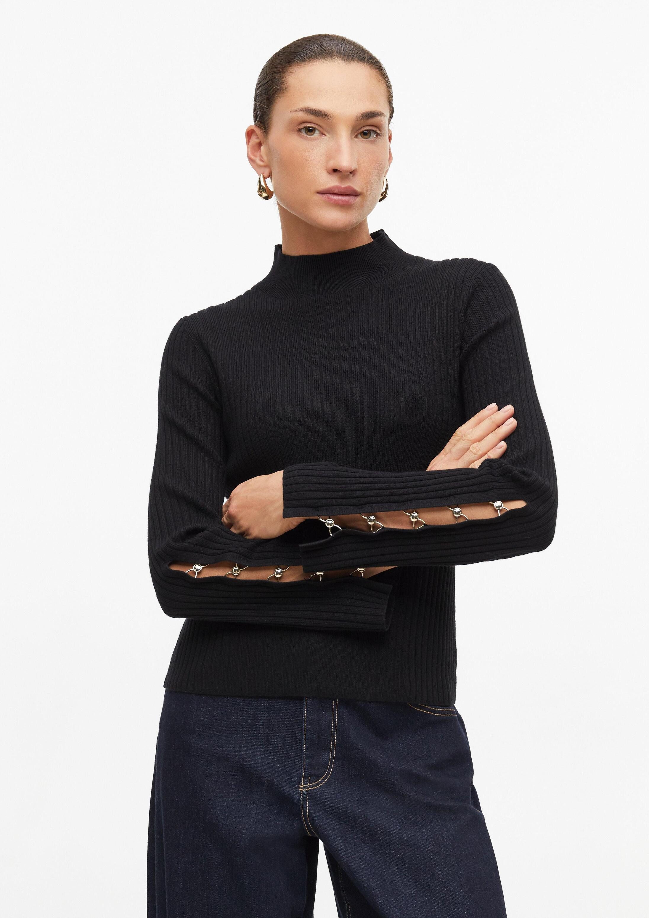 s.Oliver Longpullover Strickpullover Ripp-Pullover mit Schmuck-Detail an den Ärmeln