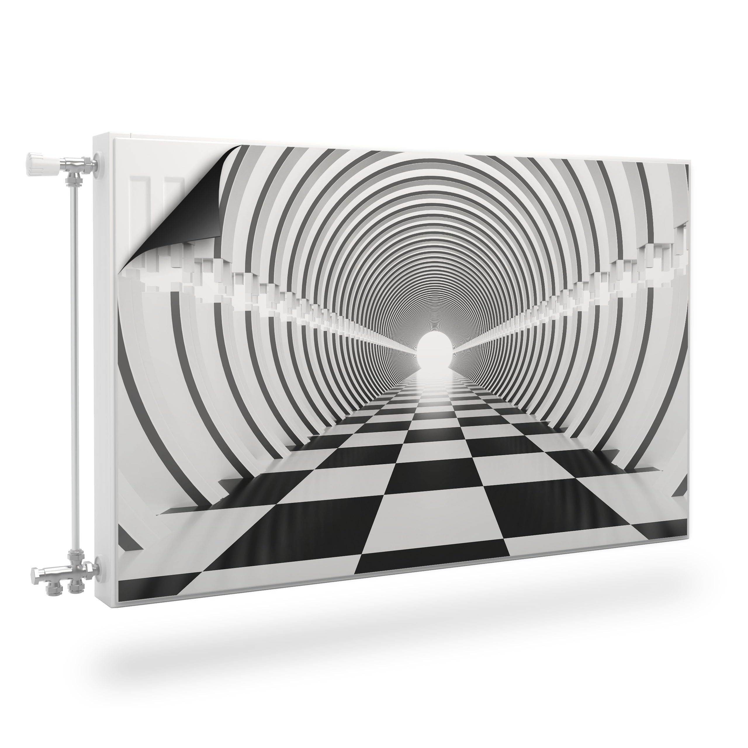 Muralo Magnetfolie Heizkörperverkleidung – Heizkörperabdeckung magnetisch Magnetmatte, Schwarzer und weißer Tunnel – 80x60 cm, abriebfest, abwischbar