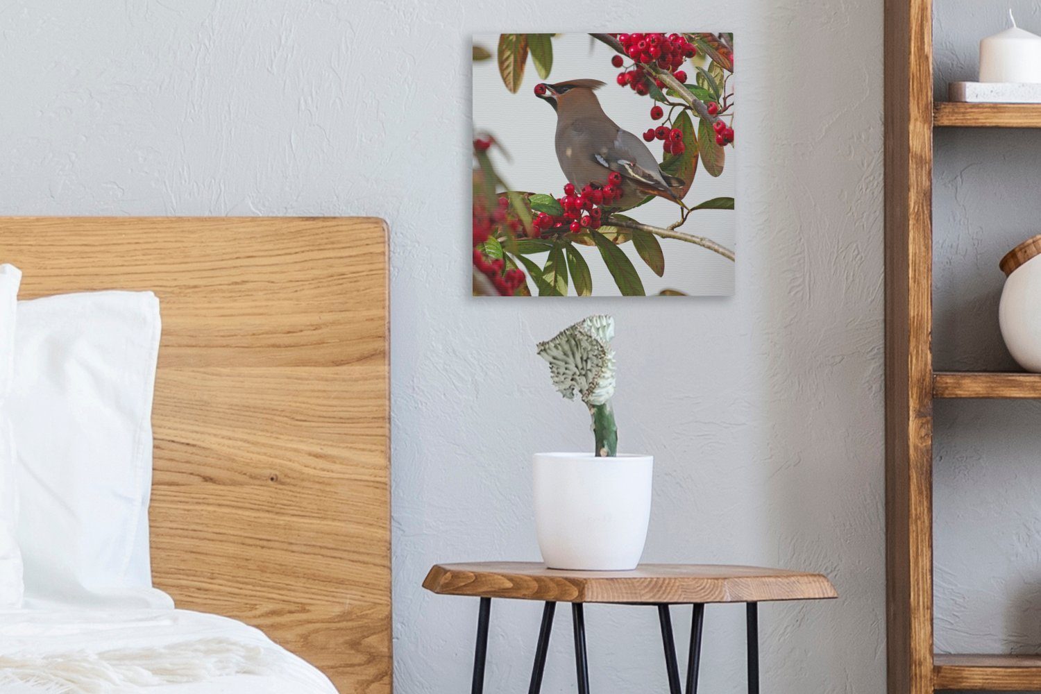 OneMillionCanvasses® Leinwandbild Pestvogel ernährt sich England, Wohnzimmer für Leinwand St), Bilder von Beeren (1 Schlafzimmer in