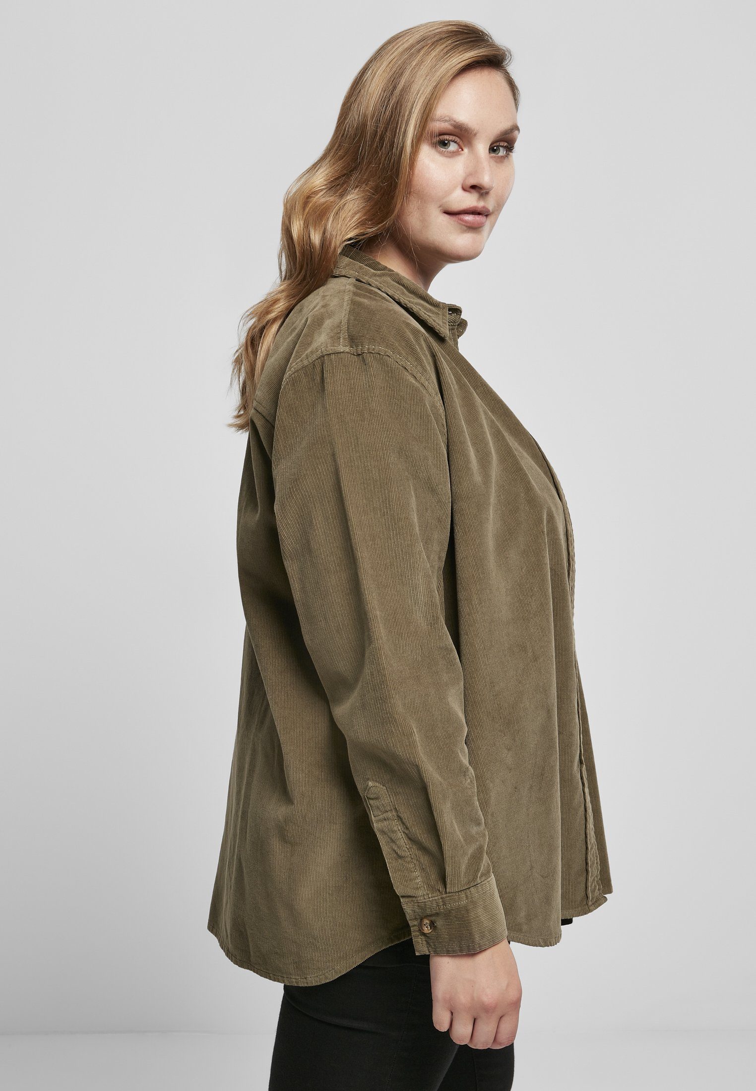 URBAN CLASSICS Langarmhemd Damen (1-tlg) Corduroy Shirt Oversized Ladies olive