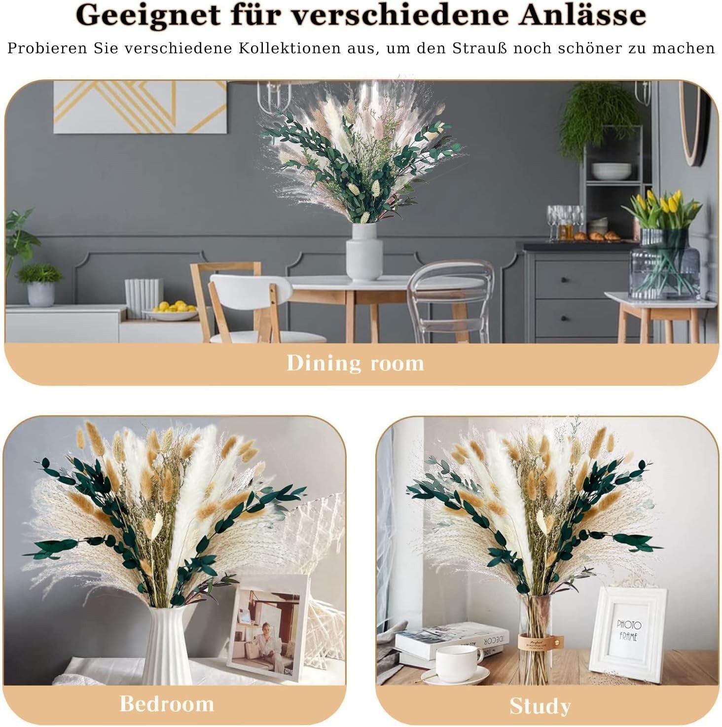 Trockenblume Pampasgras Getrocknet 65 Stück DIY Natürliche Trockenblumen Deko, Fyrove, Getrocknete Blumen für Hochzeit Boho Deko Wohnzimmer Hochzeit