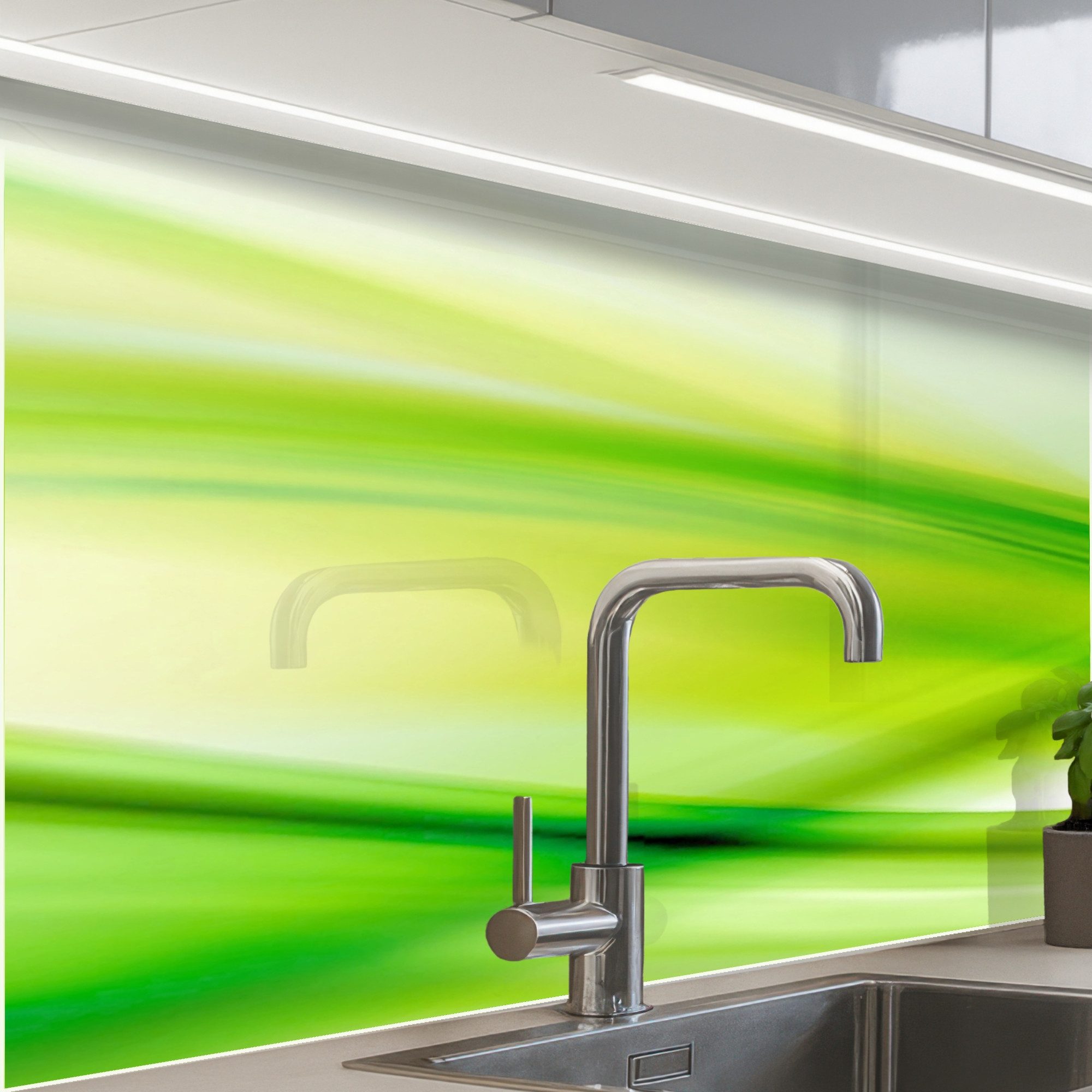 KitchenYeah Küchenrückwand selbstklebend Wellen - Abstrakt - Grün, (1-tlg), Spritzschutz, Küche, Rückwand, Küchenwand, Küchenfront, 80x60 cm