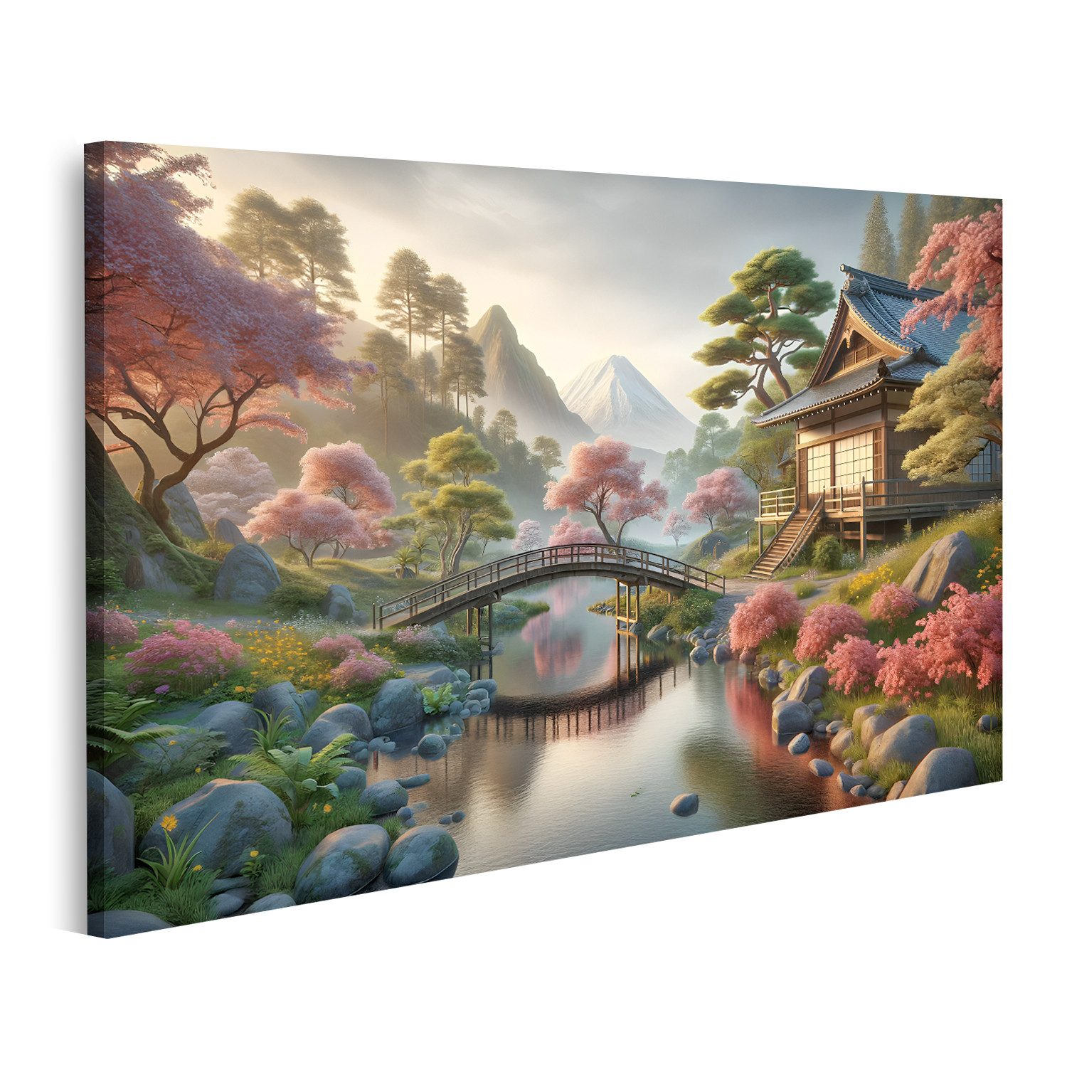 Leinwandbild Japanischer Garten Kirschblüte in Dämmerung