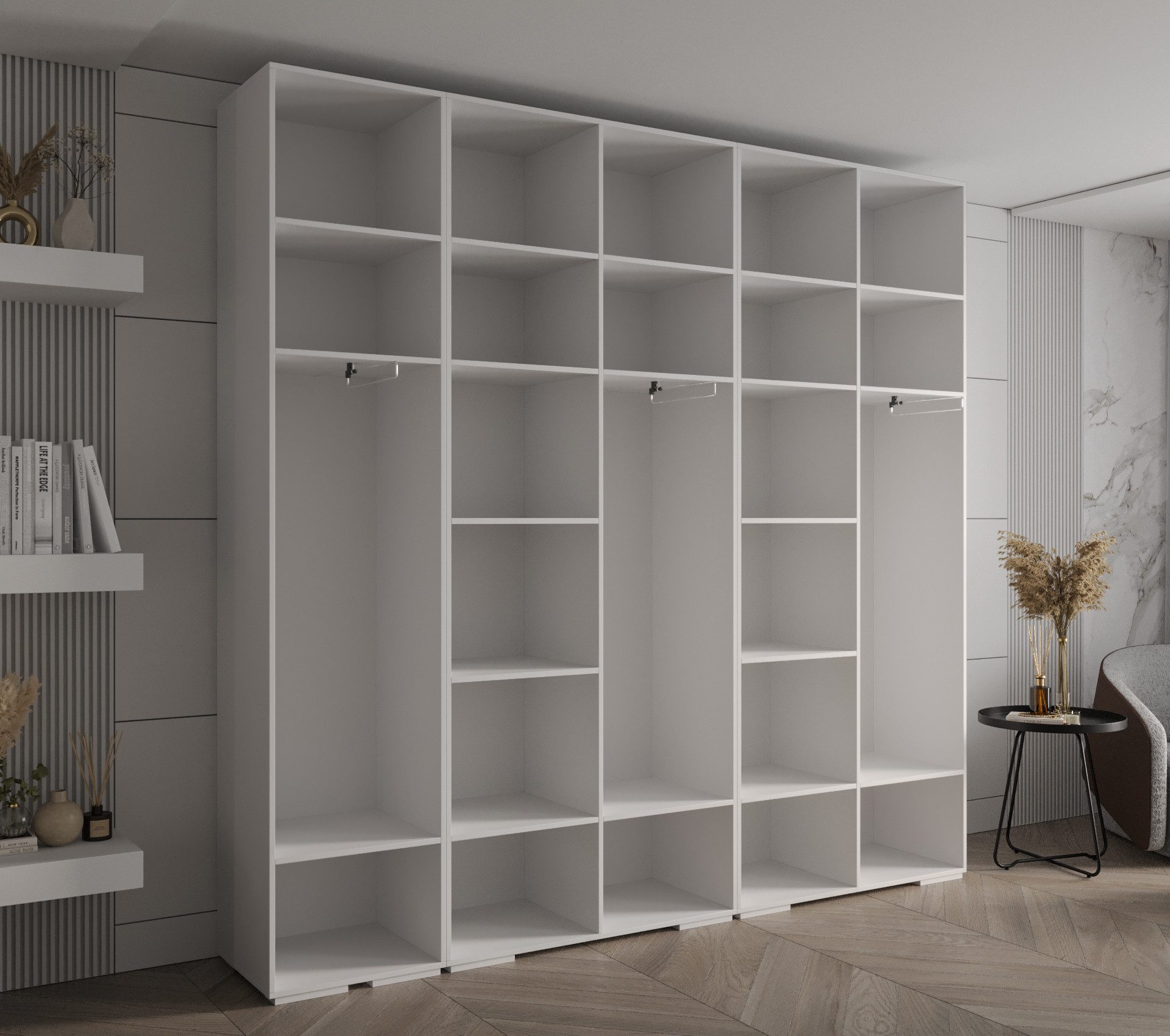 MOEBLO Schrankmodule IVONA 4 (goldene Griffe, elegante Garderobe, glamouröser Stil, Schrank Garderobe Schiebtüren Schlafzimmer, Modularer Kleiderschrank)