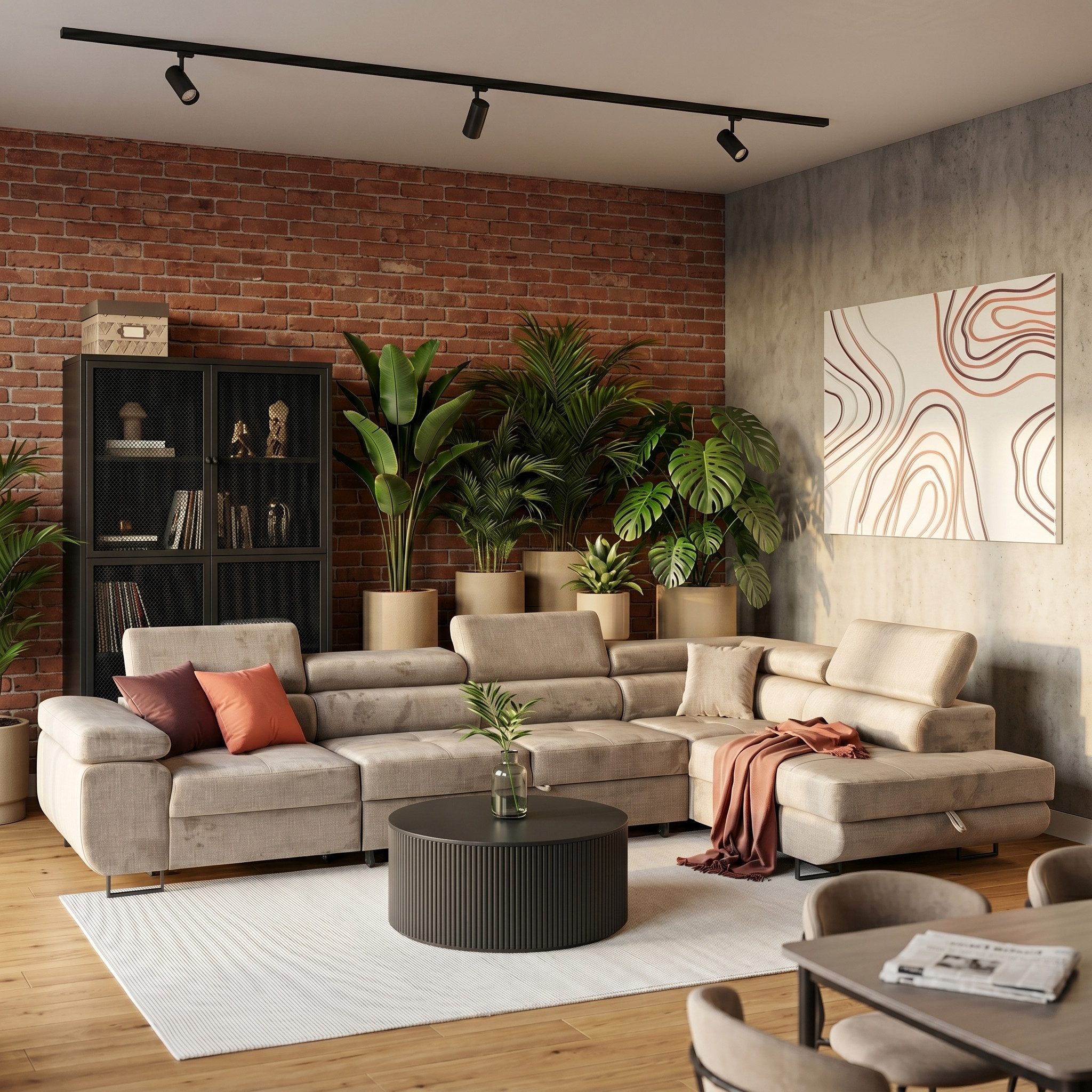Muffo Ecksofa Wild Maxi mit Schlaffunktion inkl. Montage, L-form Couch mit Bettkasten XL, 6-fach verstellbare Kopfstützen