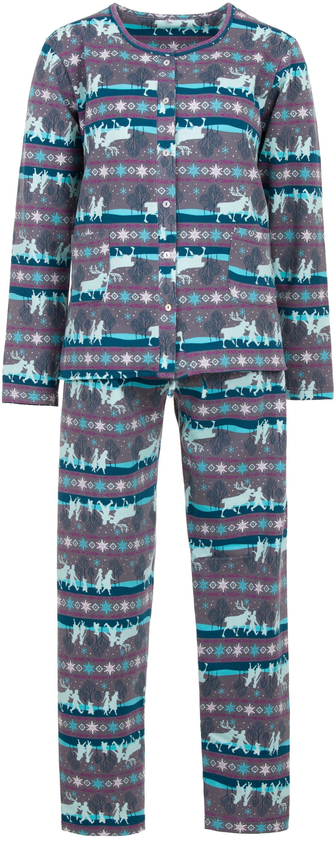 zeitlos Schlafanzug Pyjama Set Thermo - Wald Knopfleiste günstig online kaufen