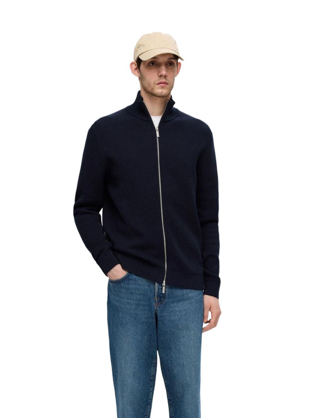 SELECTED HOMME Strickjacke SLHDANE LS KNIT STRUCTURE FULL ZIP aus Baumwolle