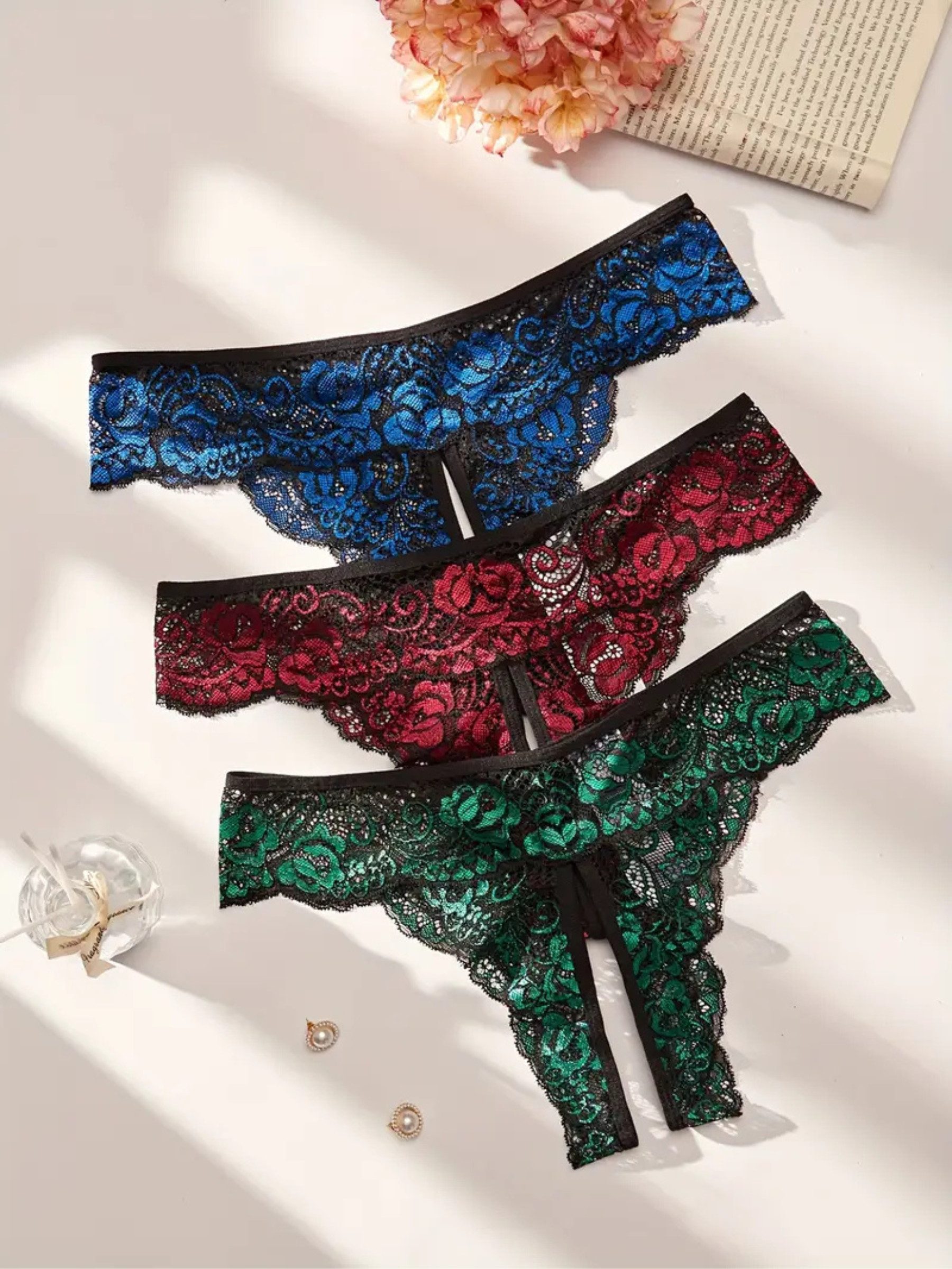 Slip-Ouvert Tanga mit offenem Schritt, Unterwäsche aus Spitze