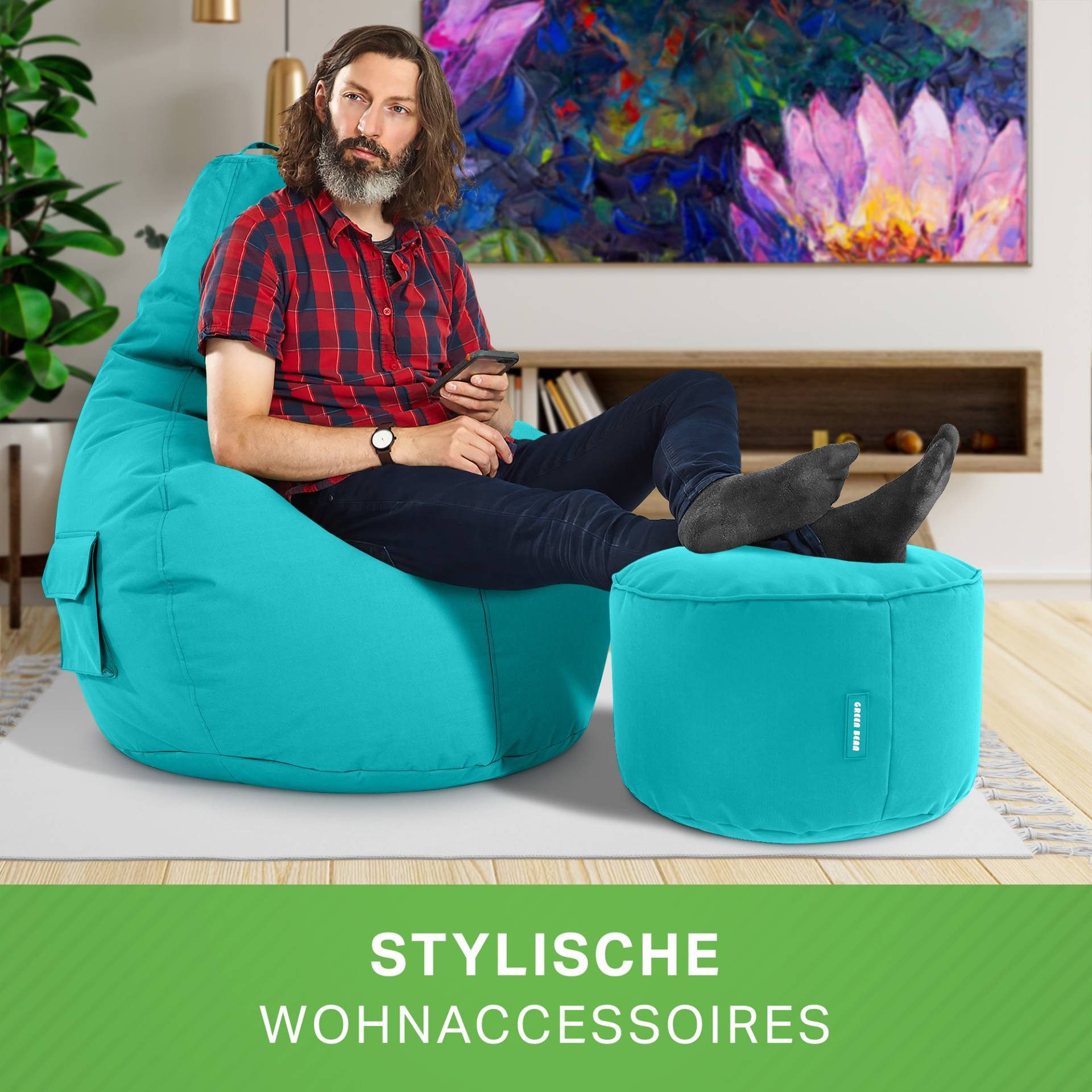 Green Bean Sitzsack Gaming Sitzsack + Hocker Cozy+Cube (Gaming Chair mit Fußhocker), Set Sitzsack mit Sitzhocker, Sitzkissen, Relax-Sessel