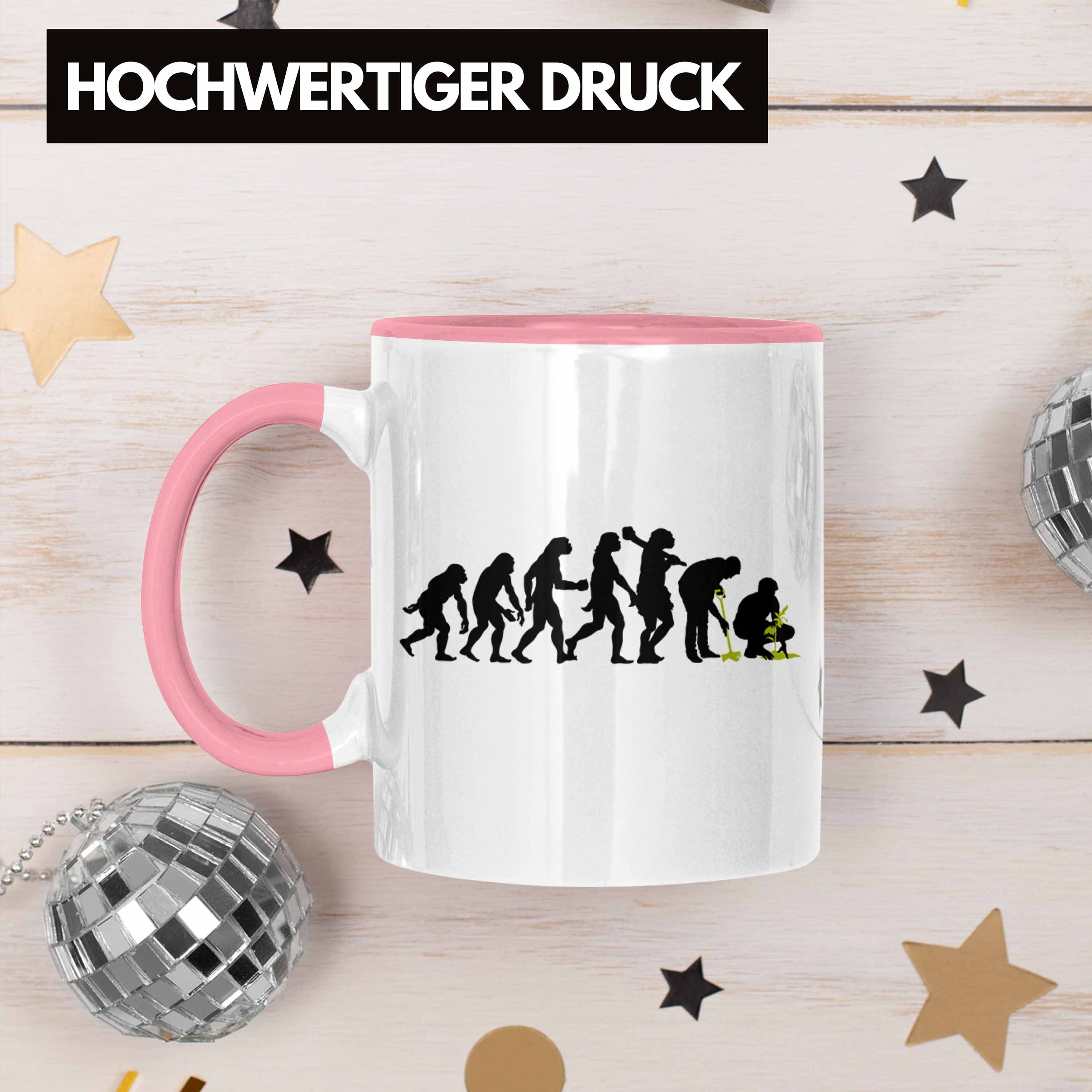 Geschenk Geschenkidee Evolution Gärtner Rosa Trendation Spruch Tasse Hobbygärtner Gärtner Gärtnerin mit Tasse - Trendation Lustig Garten