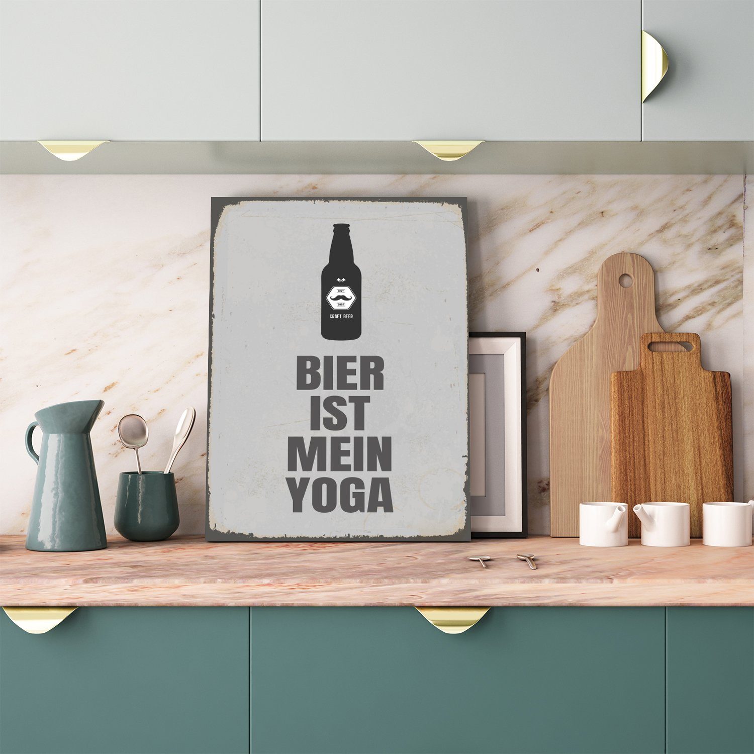 - Metallbild Bier Spruch 20x30x0,2cm Lochbohrung mit Yoga queence (1 St), Stahlschild 4 Blechschild,