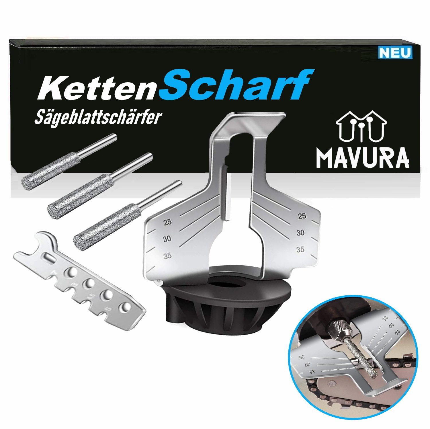 Sägekettenschärfgerät KettenScharf Sägeblattschärfgerät Kettenschärfer Kettensägen