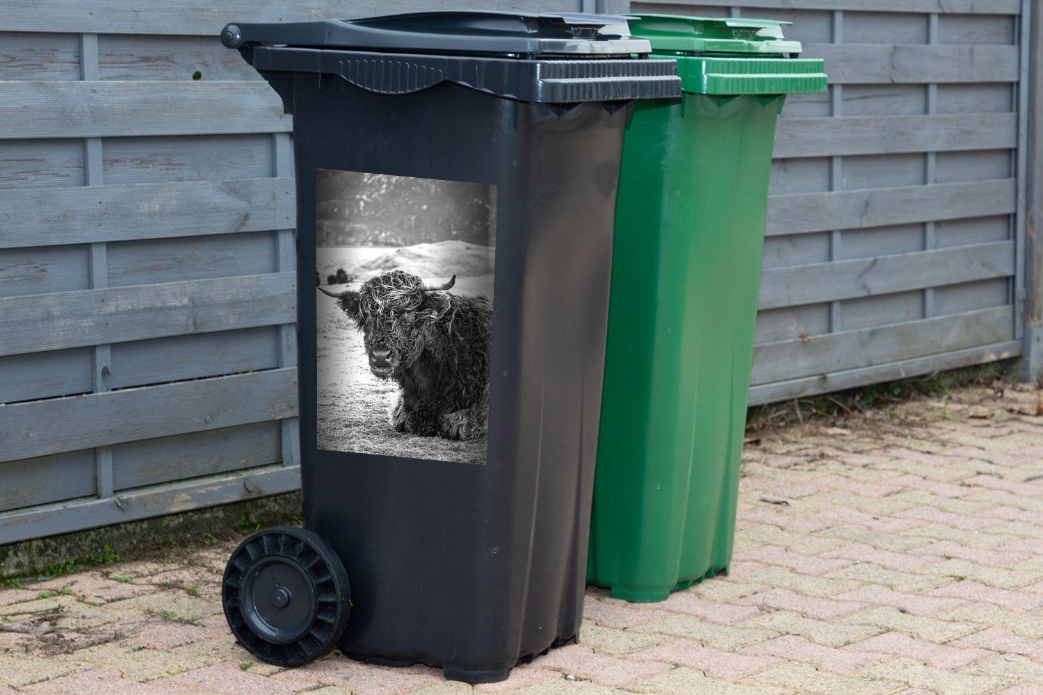 St), (1 Wandsticker Mülltonne, Schottischer MuchoWow Container, Abfalbehälter - Mülleimer-aufkleber, - Tiere Highlander Sticker, Berg
