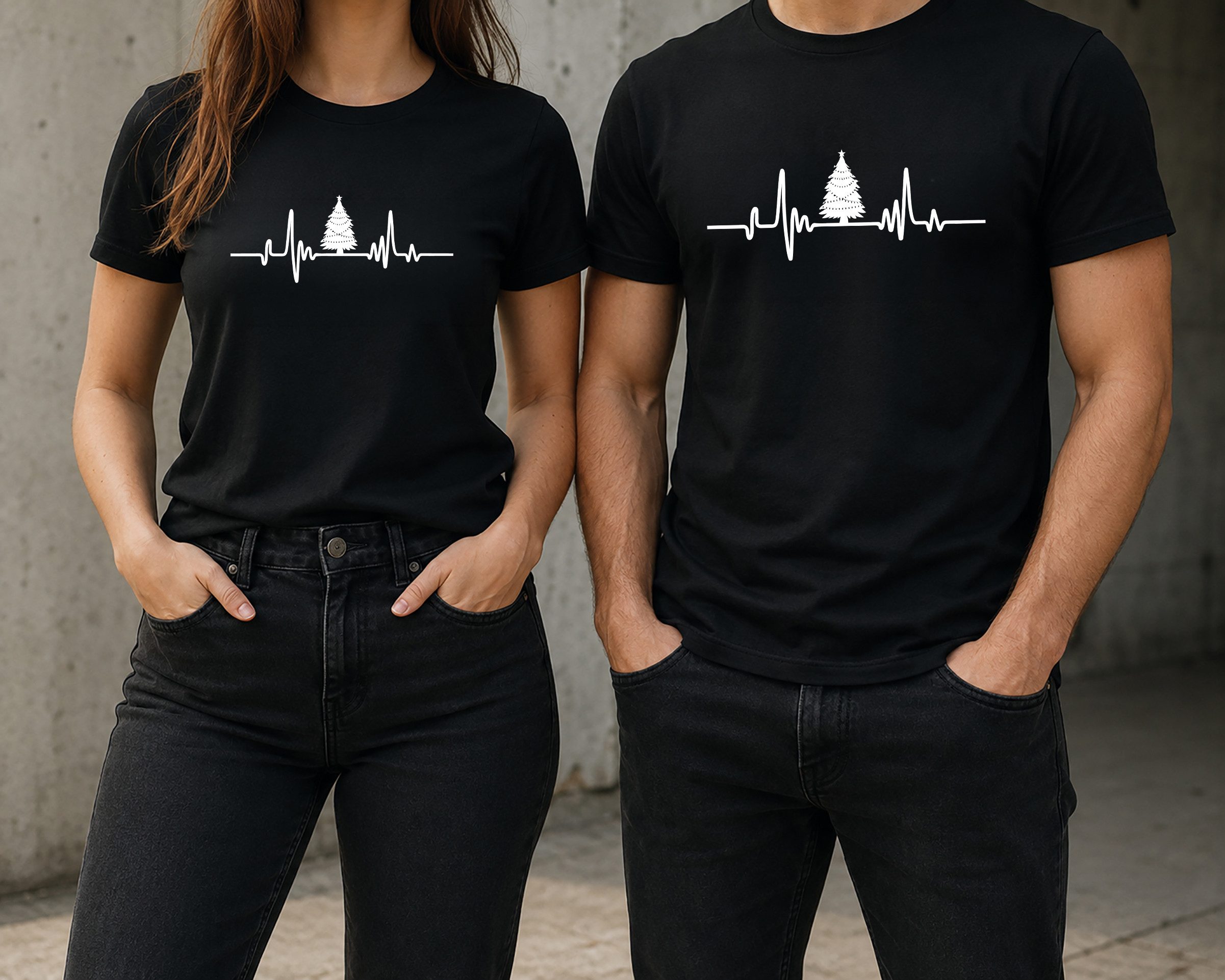 MyDesign24 T-Shirt Tannenbaum Herschlaglinie print Shirt EKG-Linie Weihnachts T-Shirt schwarz kurzarm Regular Fit i601