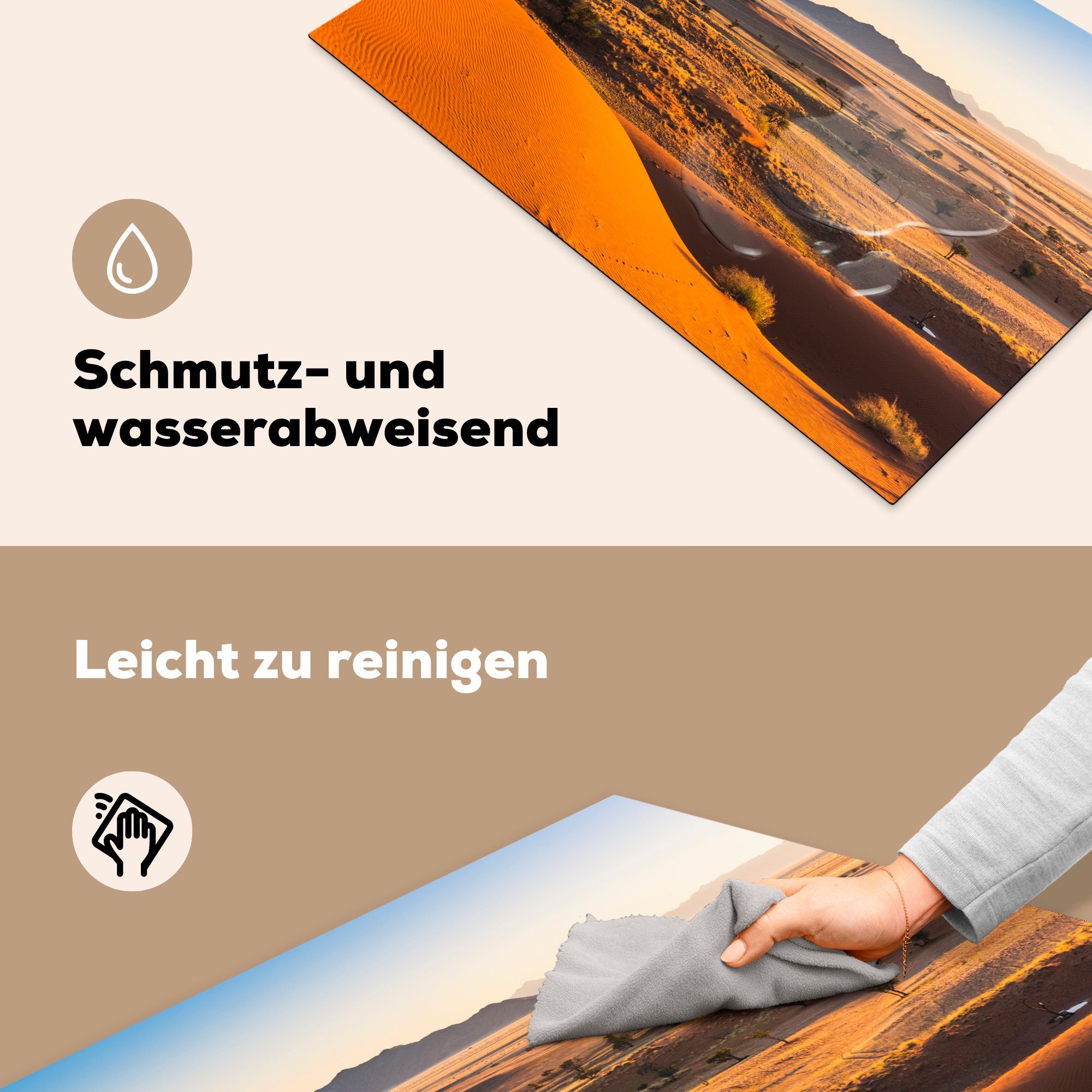 MuchoWow Herdblende-/Abdeckplatte Namib-Wüste bei Sonnenaufgang, Vinyl, küche, (1 die tlg), Induktionskochfeld Ceranfeldabdeckung Schutz 81x52 für cm