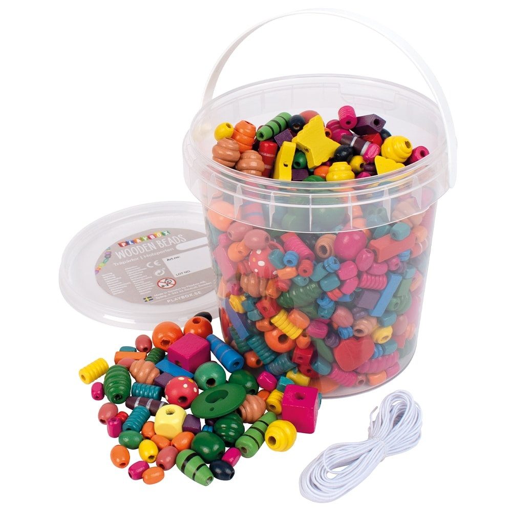 Playbox Bastelperlen Playbox Holzperlen im Eimer 250 gr grundfarben