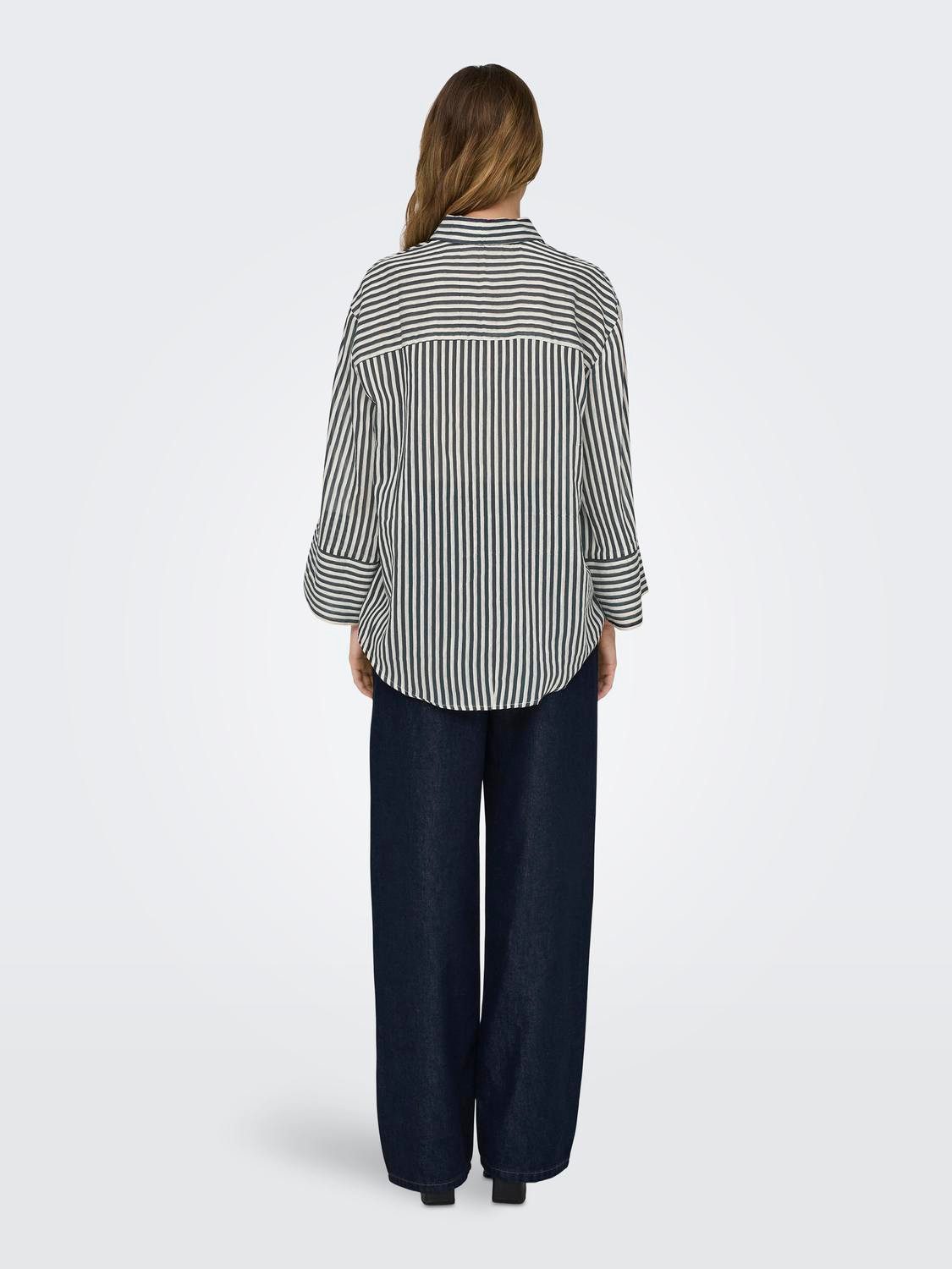 JACQUELINE de YONG Blusenshirt weite 3/4 Ärmel Knopfleiste Rundhals Hemdkragen JDYMARTINA 7/8 STRIPED SHIRT WVN