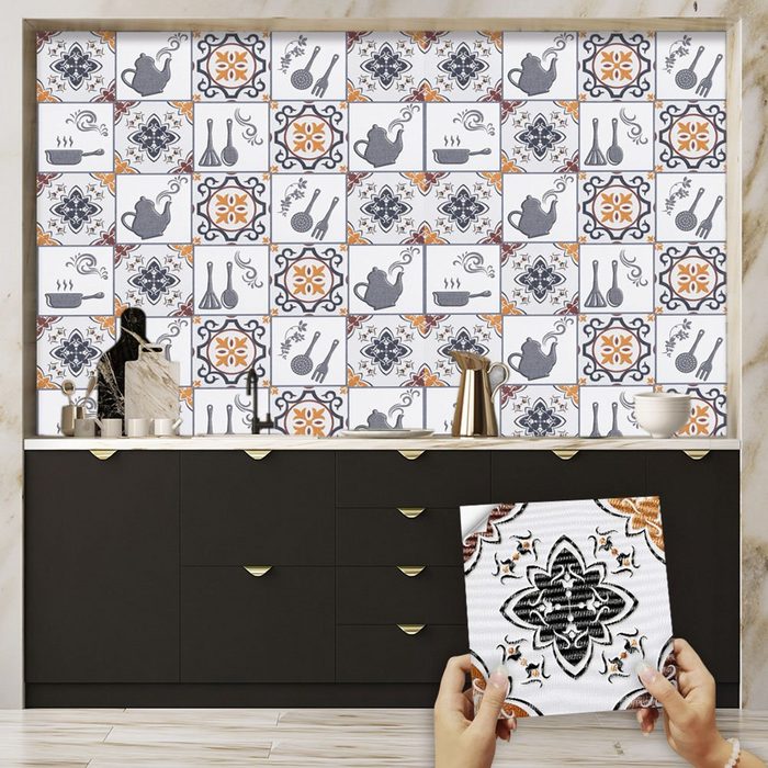 Leway Wandsticker Fliesenaufkleber Mosaik Küche Wandaufkleber DIY Marokkanischer (20 St)