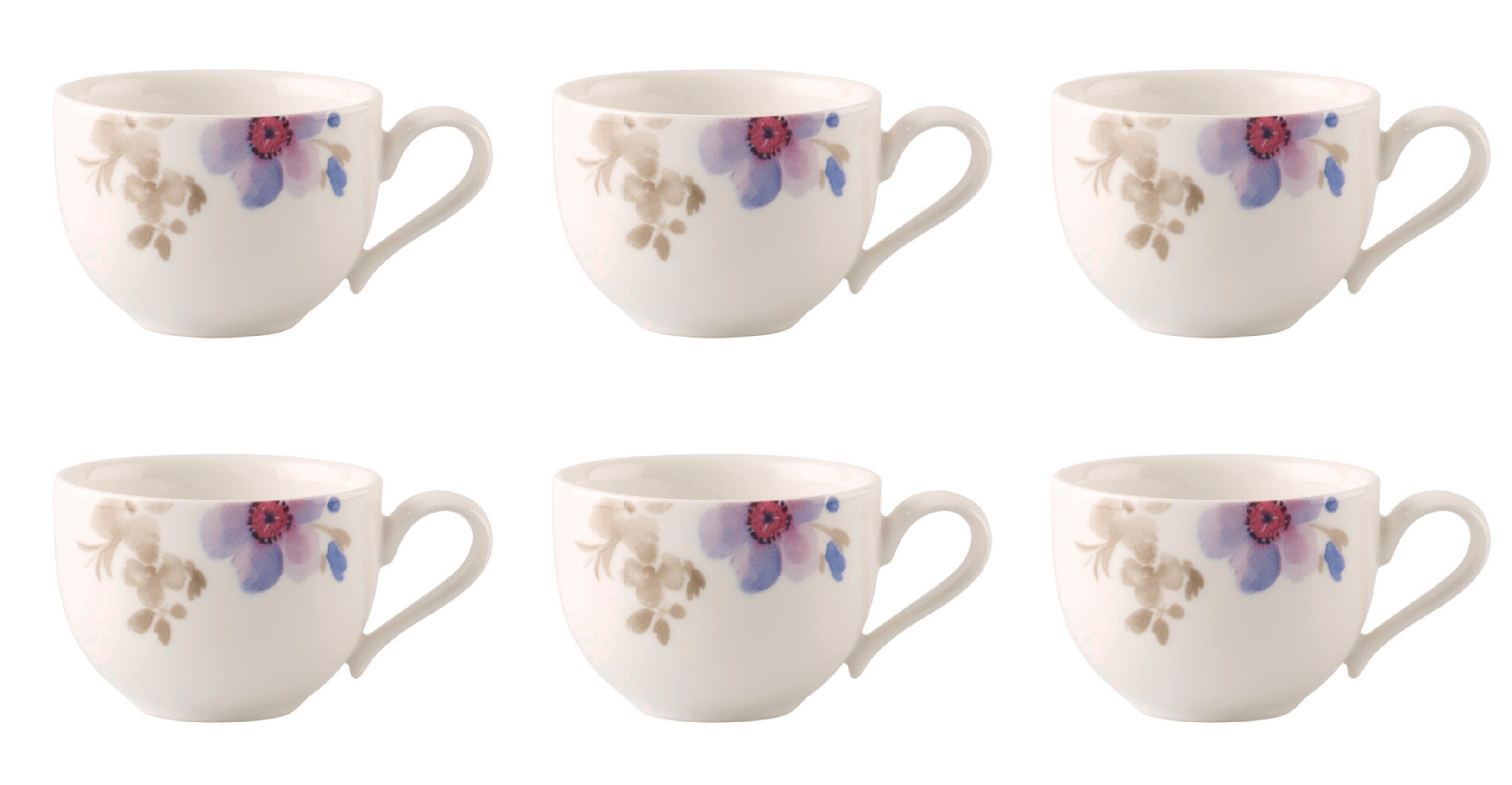 Villeroy & Boch Espressotasse Mariefleur Gris, Porzellan, Spülmaschinengeeignet, Mehrfarbig, Motiv: Blumen