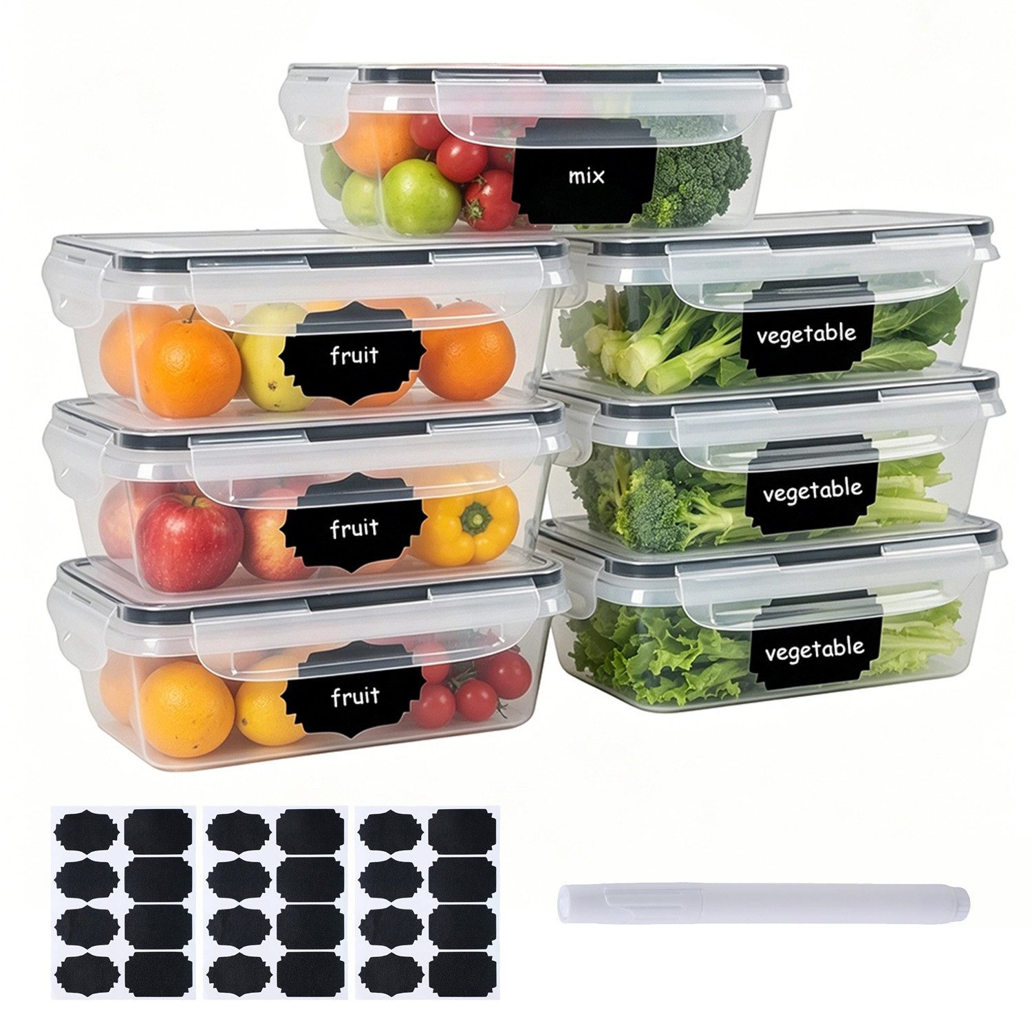 AKKEE Frischhaltedose 7 x 840ml Frischhaltedosen mit Deckel, BPA-frei, luftdicht, Gefrierdosen und Meal Prep Boxen für Essen Box, Gefrierbehälter