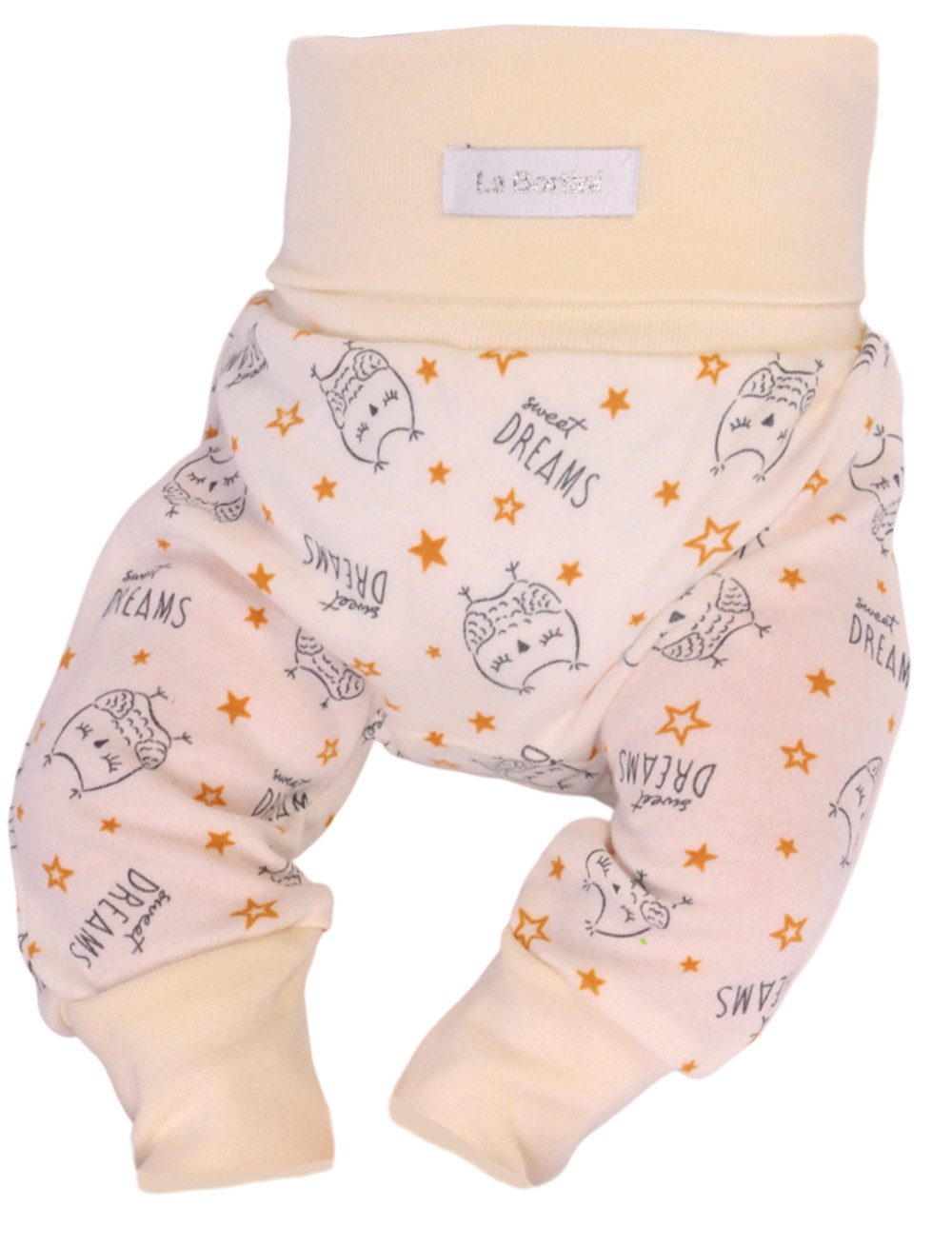 Schlupfhose Baby Hose für Frühchen und Neugeborene in creme mit Eulen